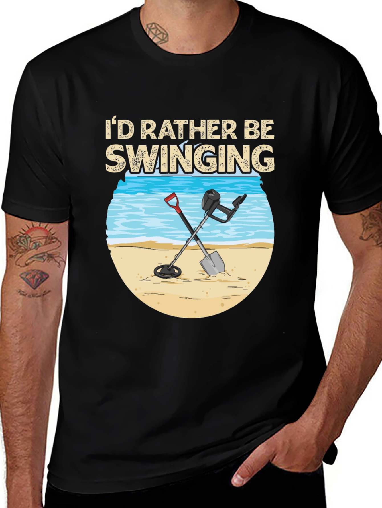 Variant 21 of Metal Detecting T-Shirt - Swinging on the Beach