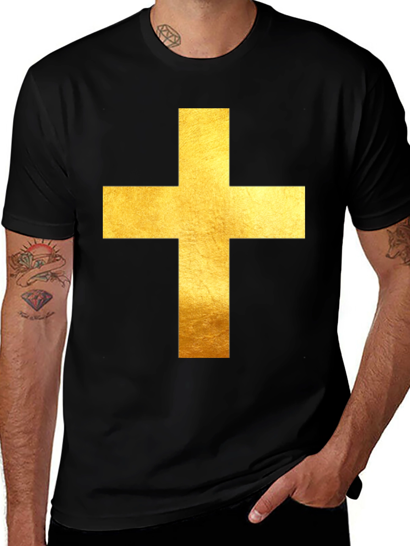 Black Gold Cross Graphic Black T-Shirt main image