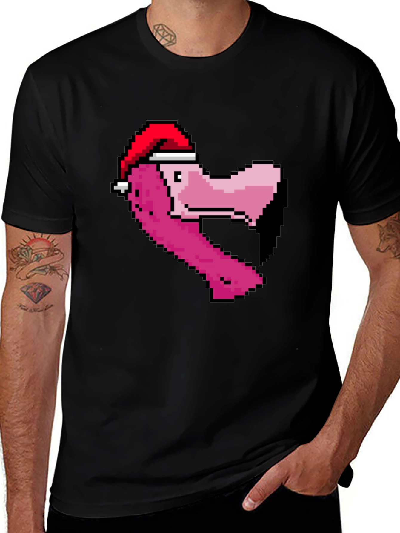 Variant 27 of Pixel Flamingo Santa Hat T-Shirt