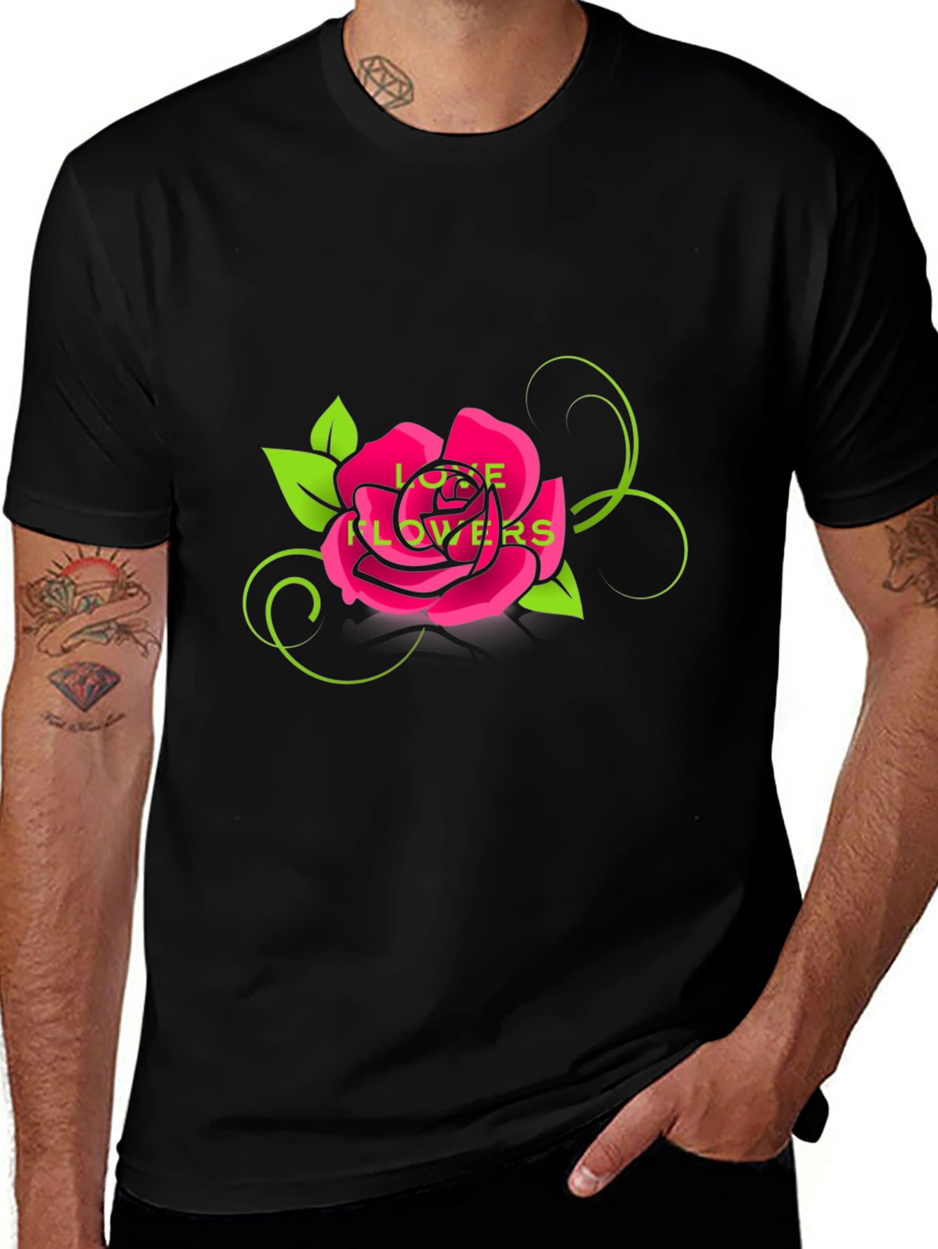 Variant 17 of Love Flowers Rose Graphic Tee - Black