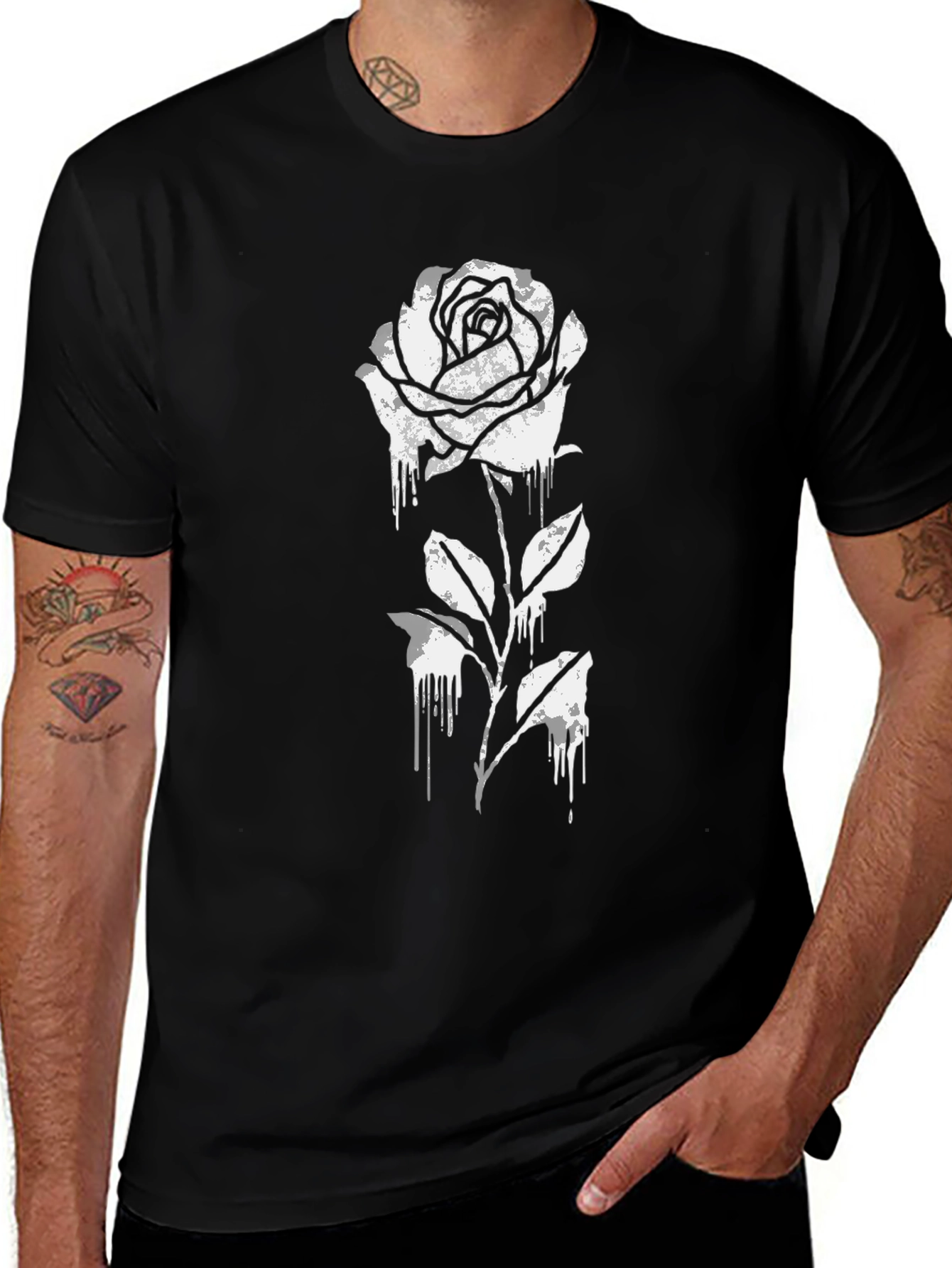 Variant 4 of Black T-Shirt with Dripping Rose Graphic