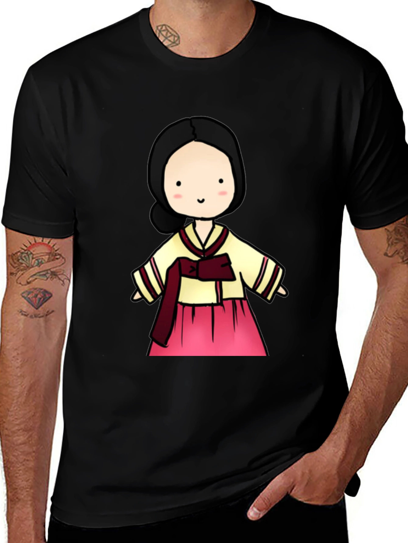 Hanbok Doll Graphic Tee - Cute Korean Dress Shirt