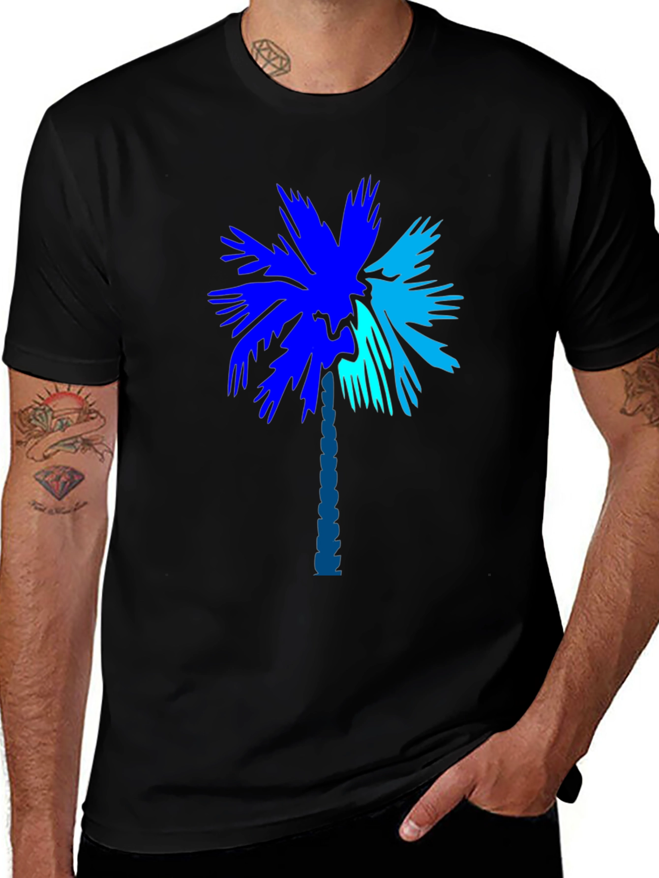 Variant 21 of Blue Palm Tree Graphic T-Shirt - Tropical Style