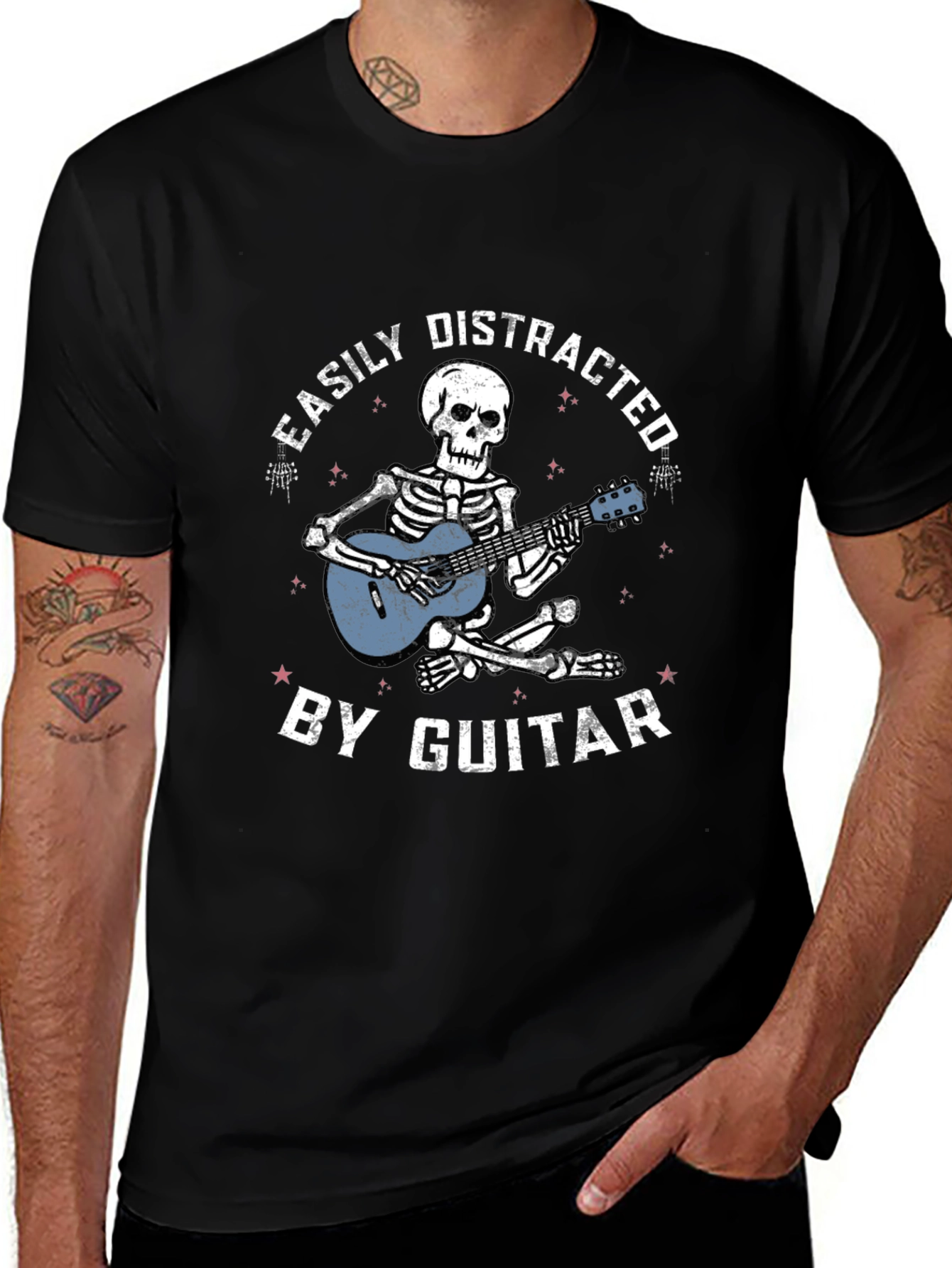 Variant 10 of Easily Distracted By Guitar Skeleton Graphic Tee