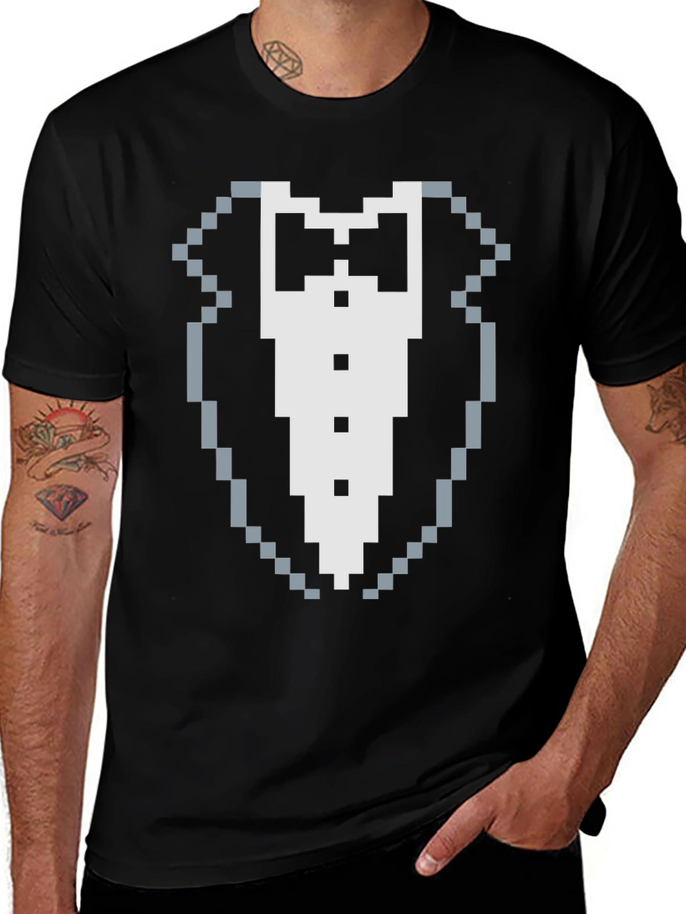 Variant 10 of Pixel Tuxedo Graphic Tee - 8-Bit Style