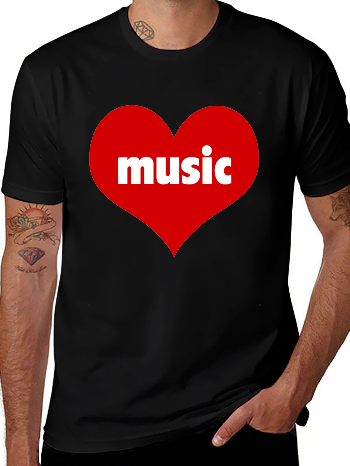 Variant 30 of Music Lover's Black T-Shirt with Heart Design