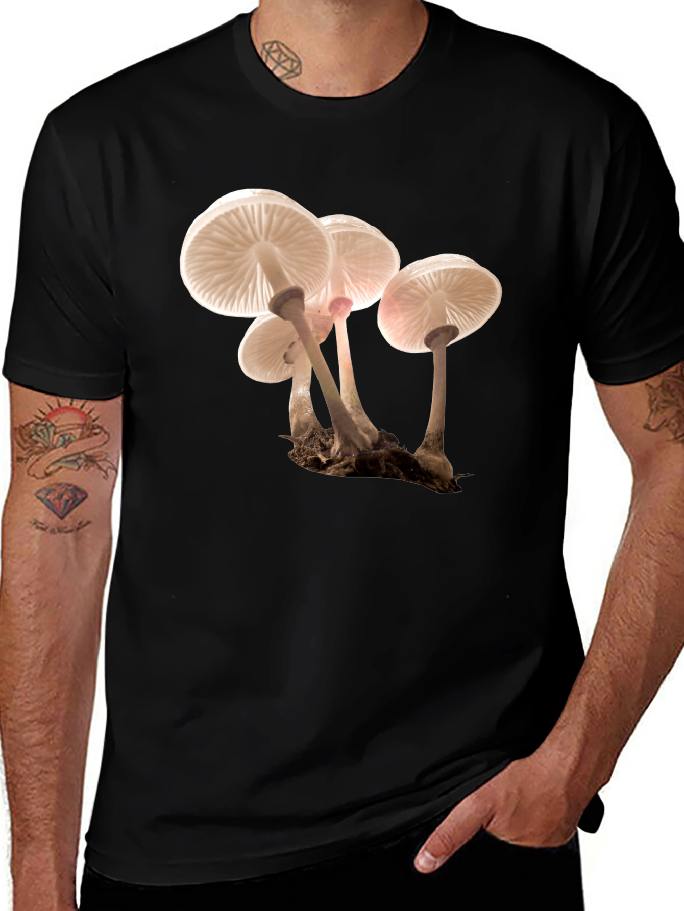 Mushroom Print Black T-Shirt