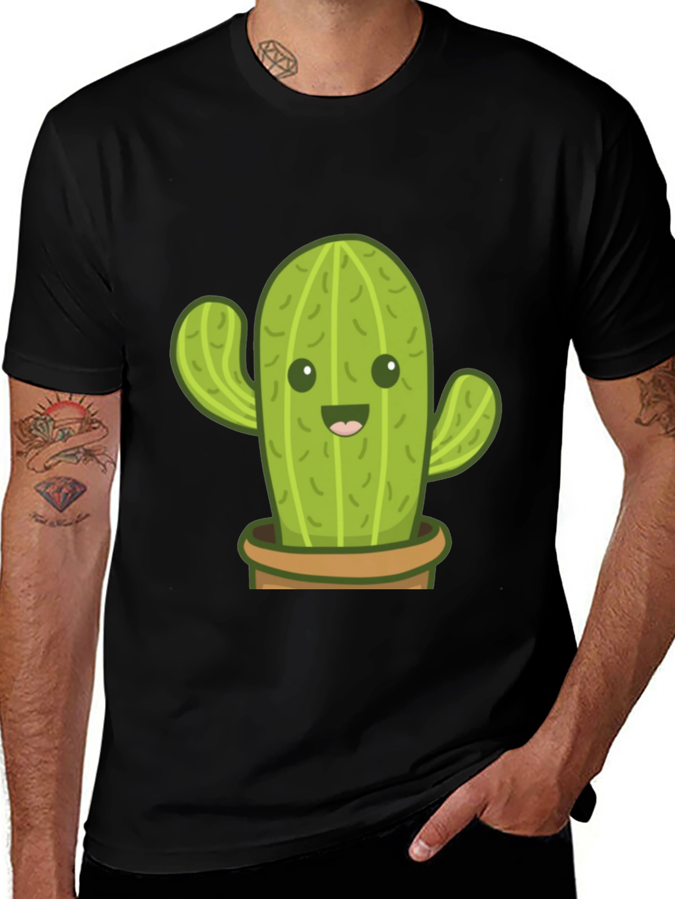 Variant 30 of Cactus Graphic T-Shirt - Black Cute Desert Plant Tee