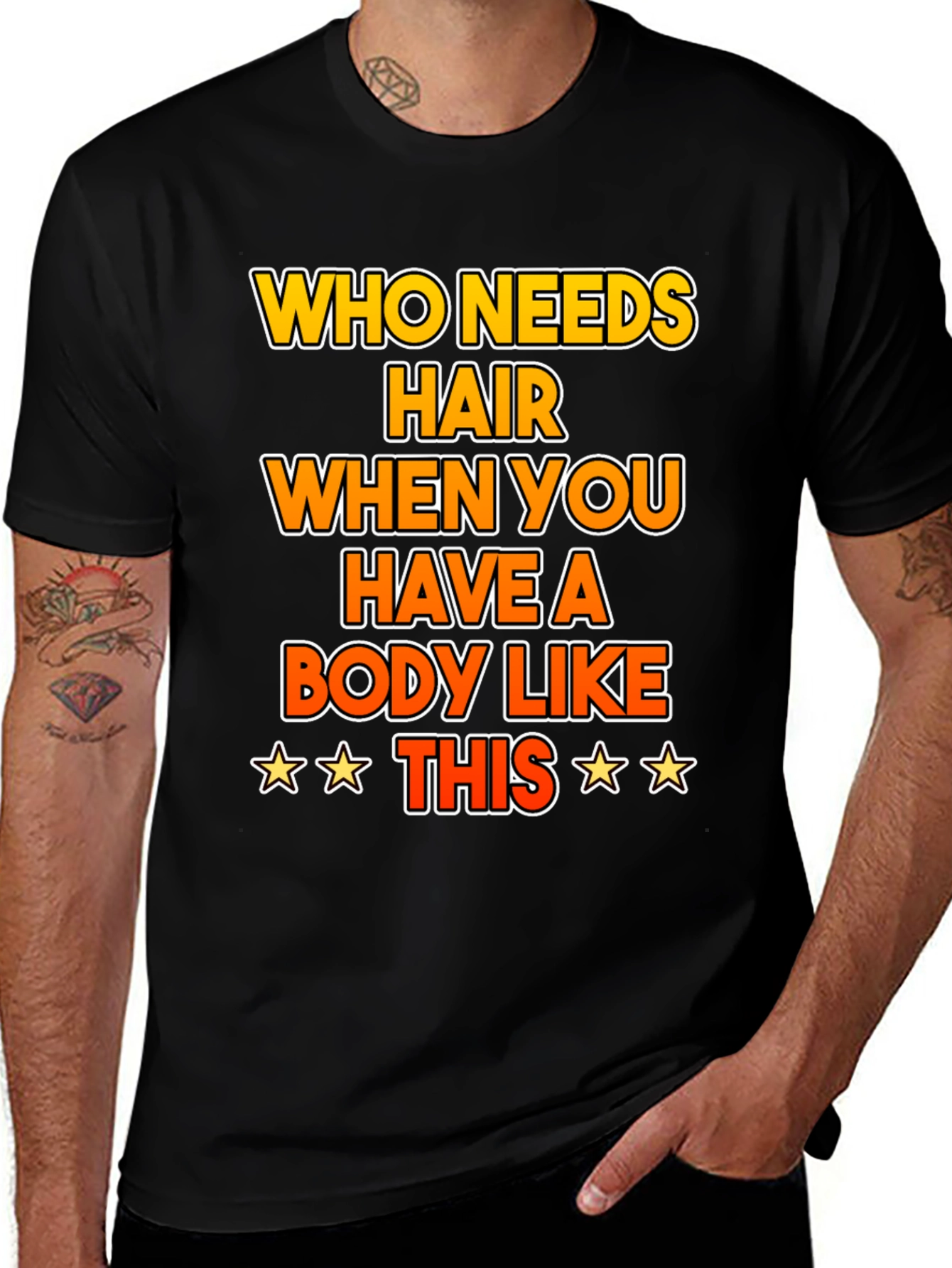Variant 23 of Funny Bald Humor T-Shirt: Who Needs Hair?