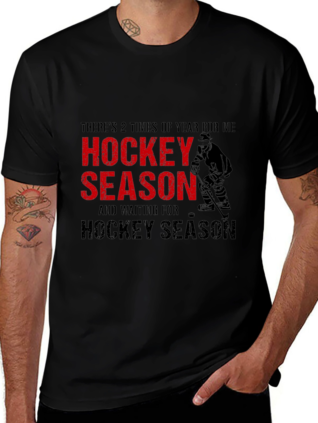 Variant 7 of Hockey Season Black Graphic Tee