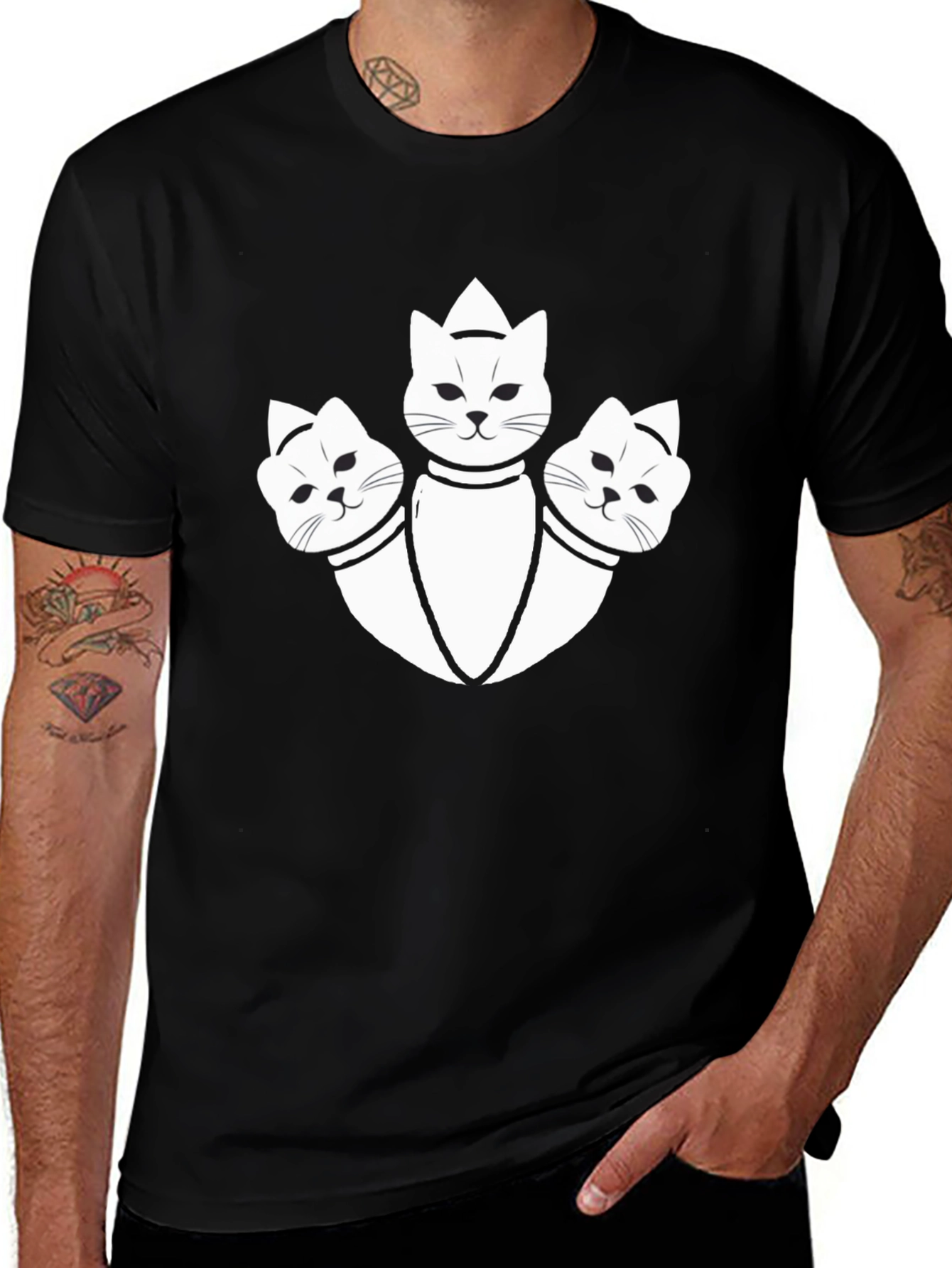 Variant 27 of Three-Headed Cat Graphic Tee - Unique Design