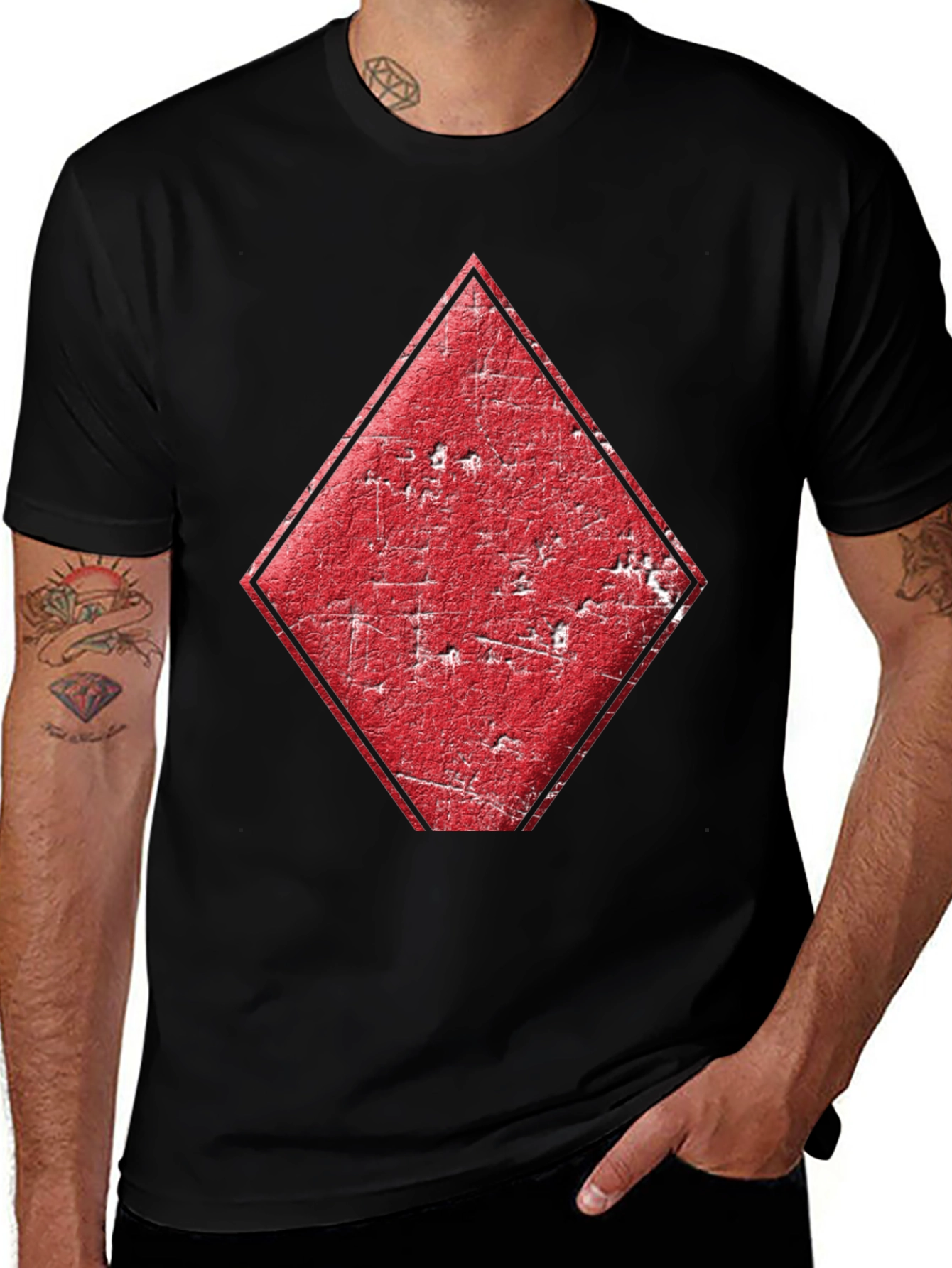 Variant 2 of Diamond Card Suit Graphic Tee - Men's Black T-Shirt