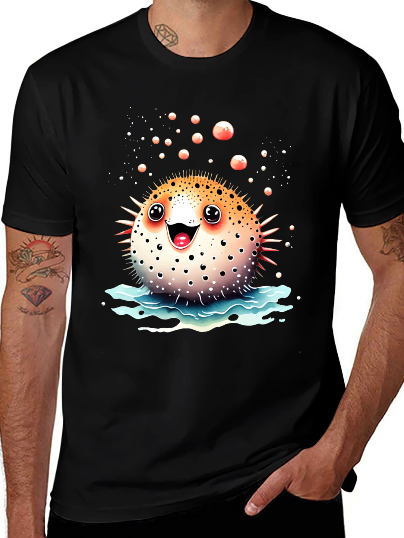 Variant 4 of Cartoon Pufferfish Graphic T-Shirt