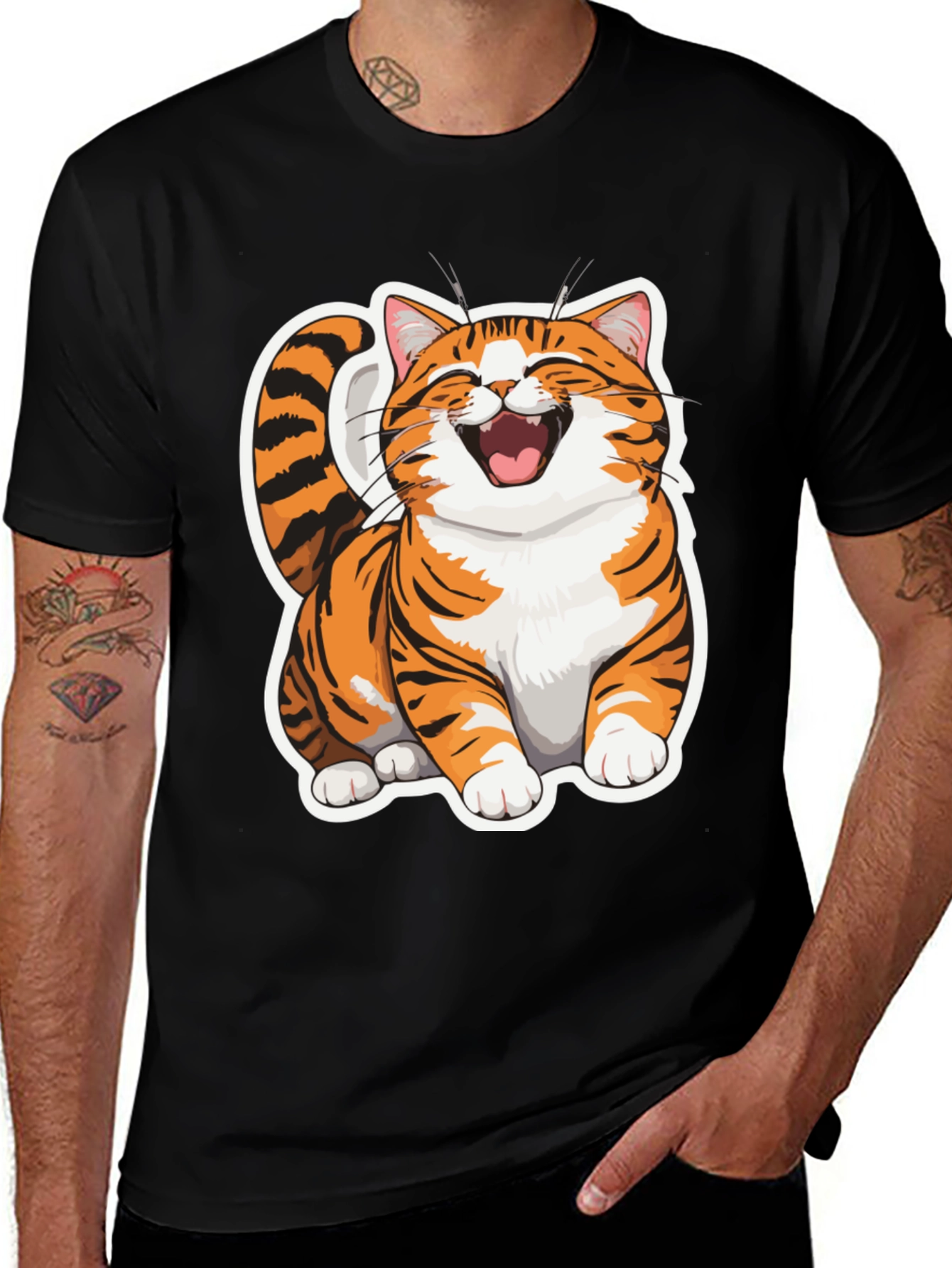 Variant 23 of Happy Smiling Cat Graphic Tee - Black