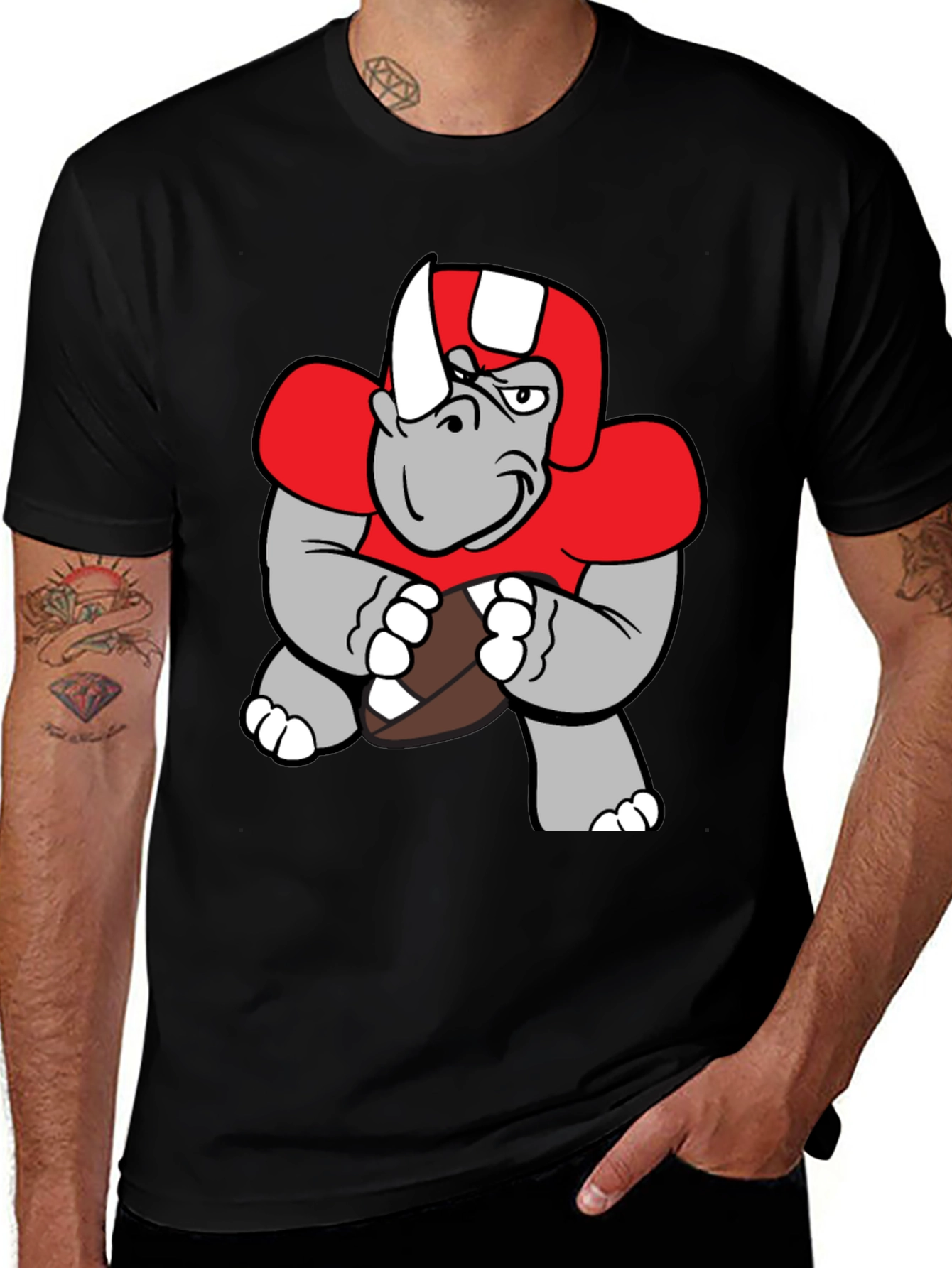 Variant 25 of Rhino Football Player T-Shirt - Unique Cartoon Design
