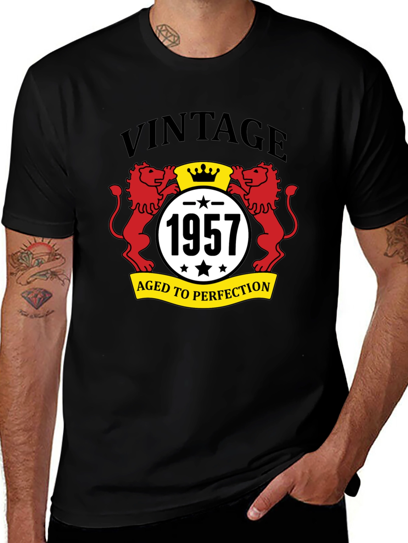 Variant 2 of Vintage 1957 Aged to Perfection Black T-Shirt