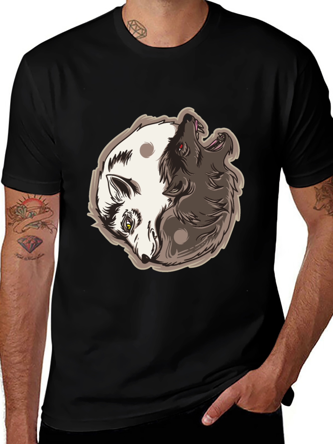 Yin Yang Wolves Graphic T-Shirt