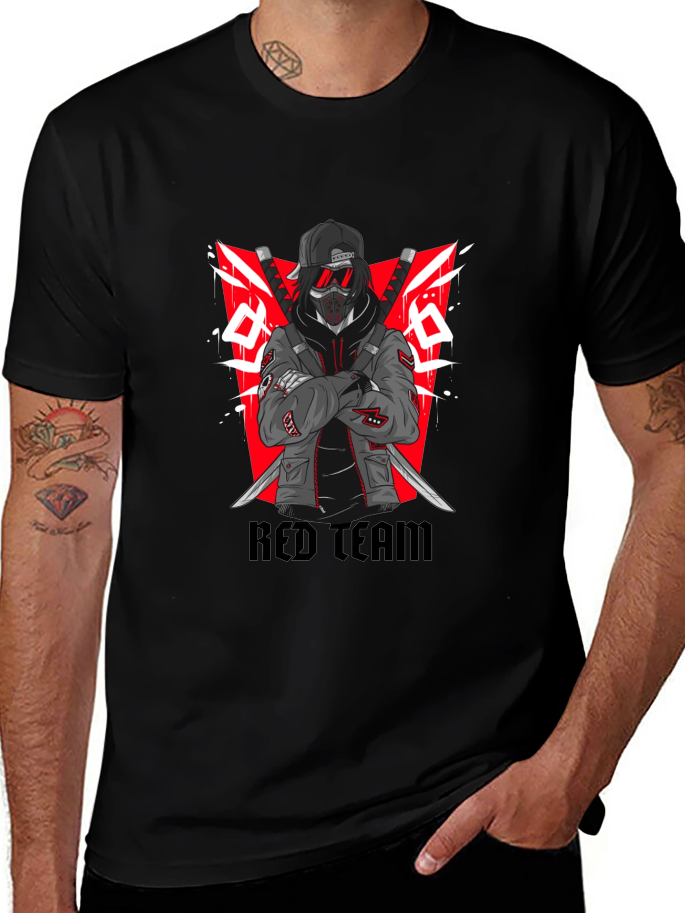 Variant 23 of Red Team Ninja Graphic T-Shirt - Streetwear Style