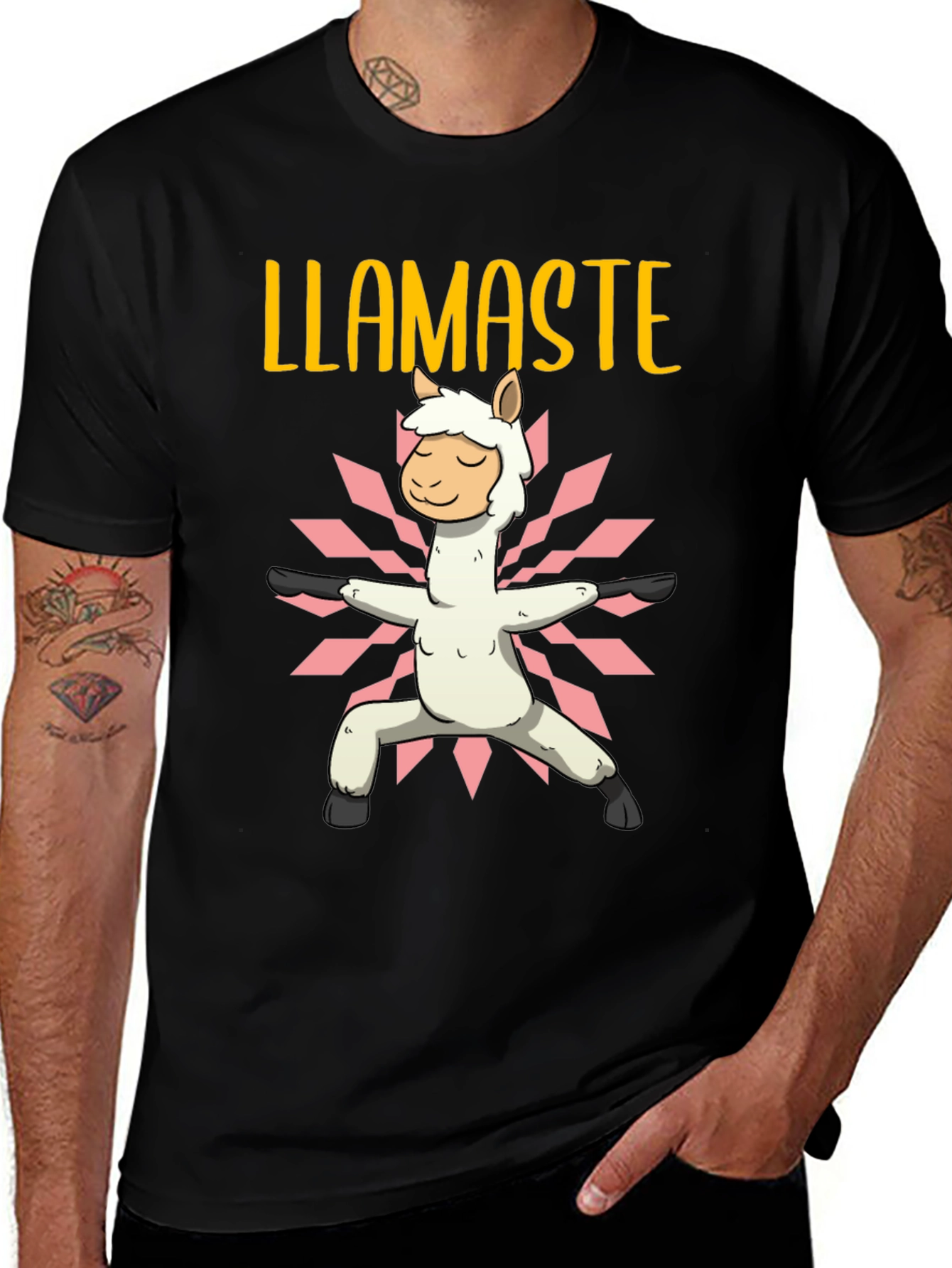 Variant 26 of Llamaste Yoga T-Shirt - Black Cotton Graphic Tee
