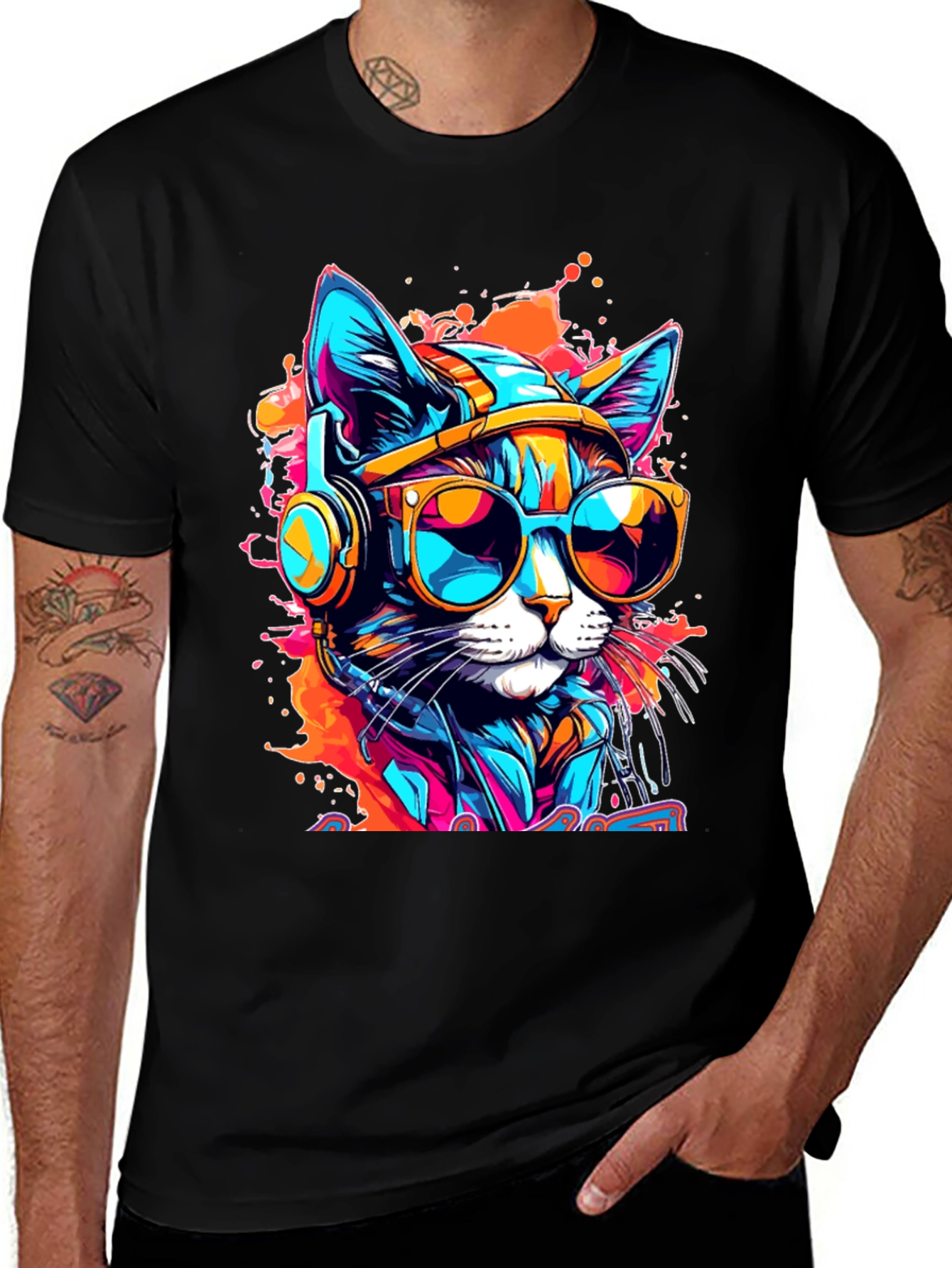 Variant 3 of Cool Cat Graphic T-Shirt - Black