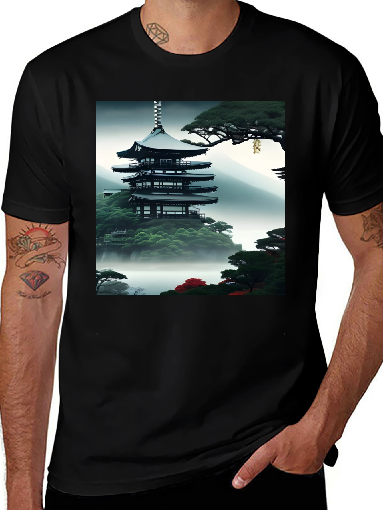 Variant 10 of Zen Garden Pagoda Black T-Shirt