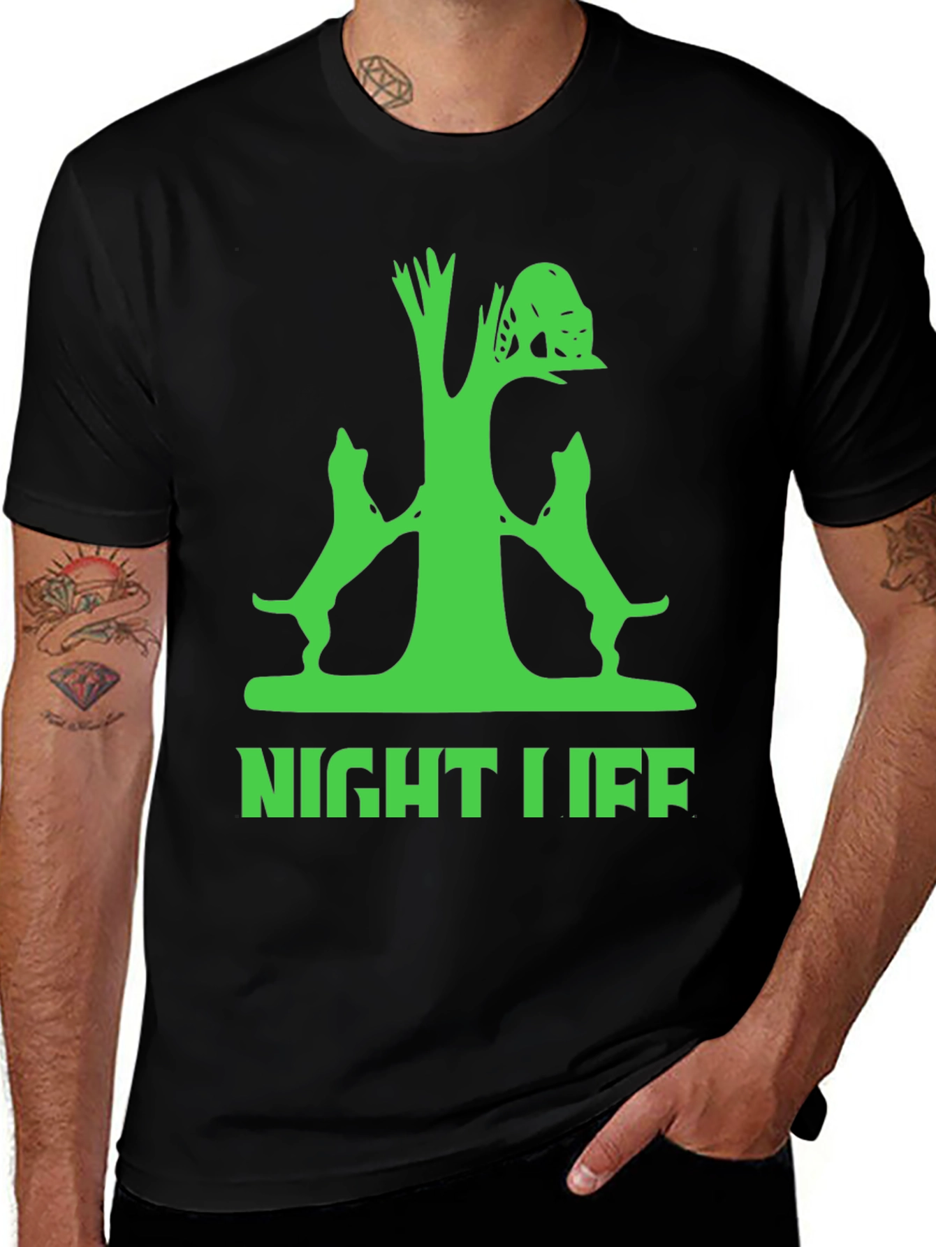 Variant 23 of Night Life Tree & Dogs Graphic Tee - Black Cotton