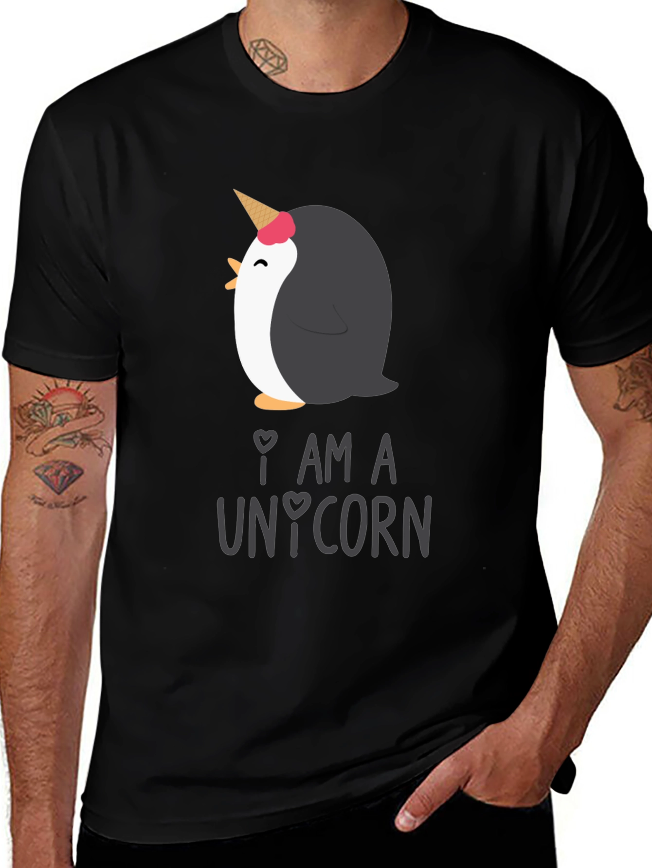 Variant 26 of Penguin Unicorn Graphic T-Shirt - Black Crew Neck