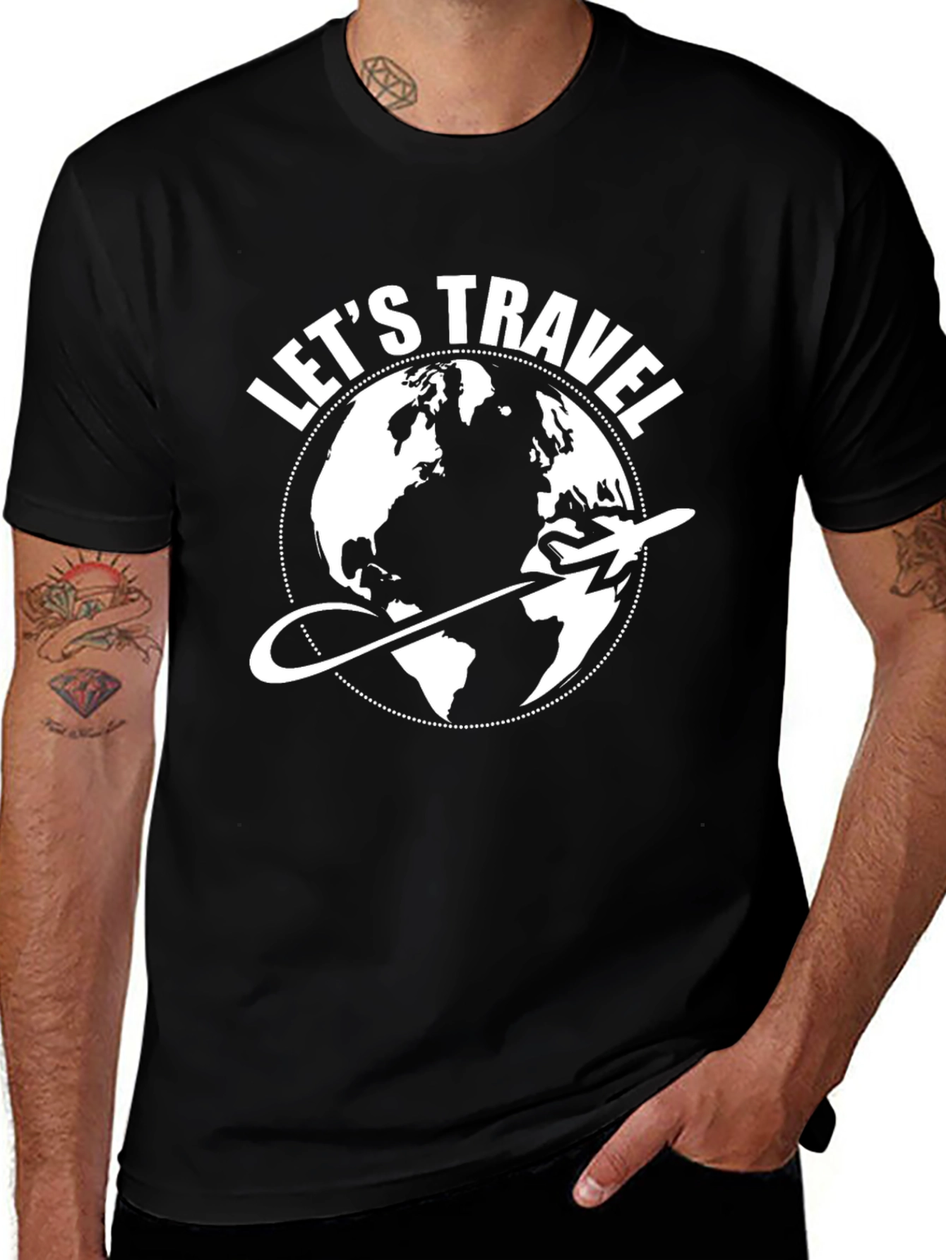 Variant 10 of Let's Travel Globe Graphic T-Shirt - Black