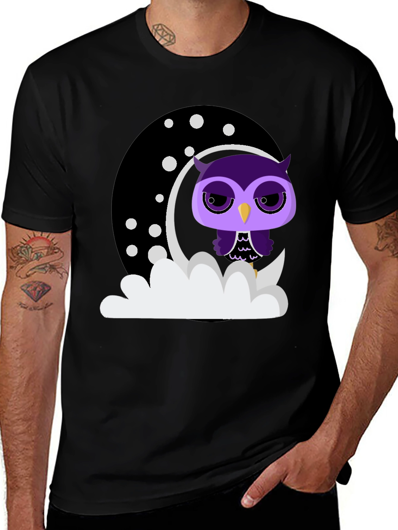 Variant 17 of Cartoon Owl on Moon Graphic T-Shirt