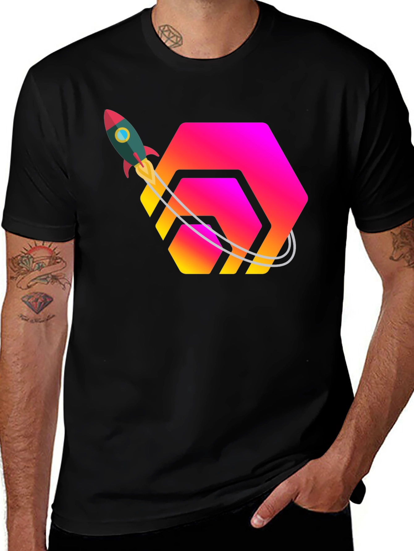 Variant 15 of Rocket Hex Graphic T-Shirt - Black Cotton Blend