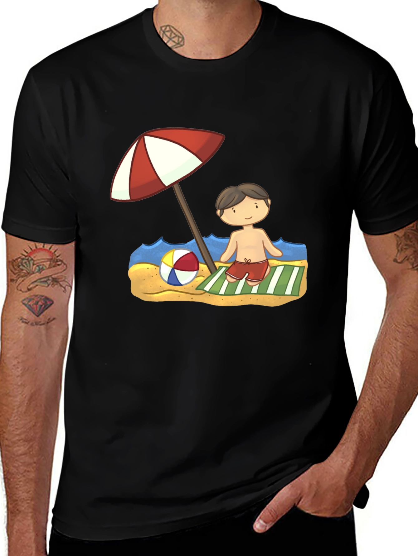 Variant 14 of Beach Boy Cartoon Graphic Tee - Black