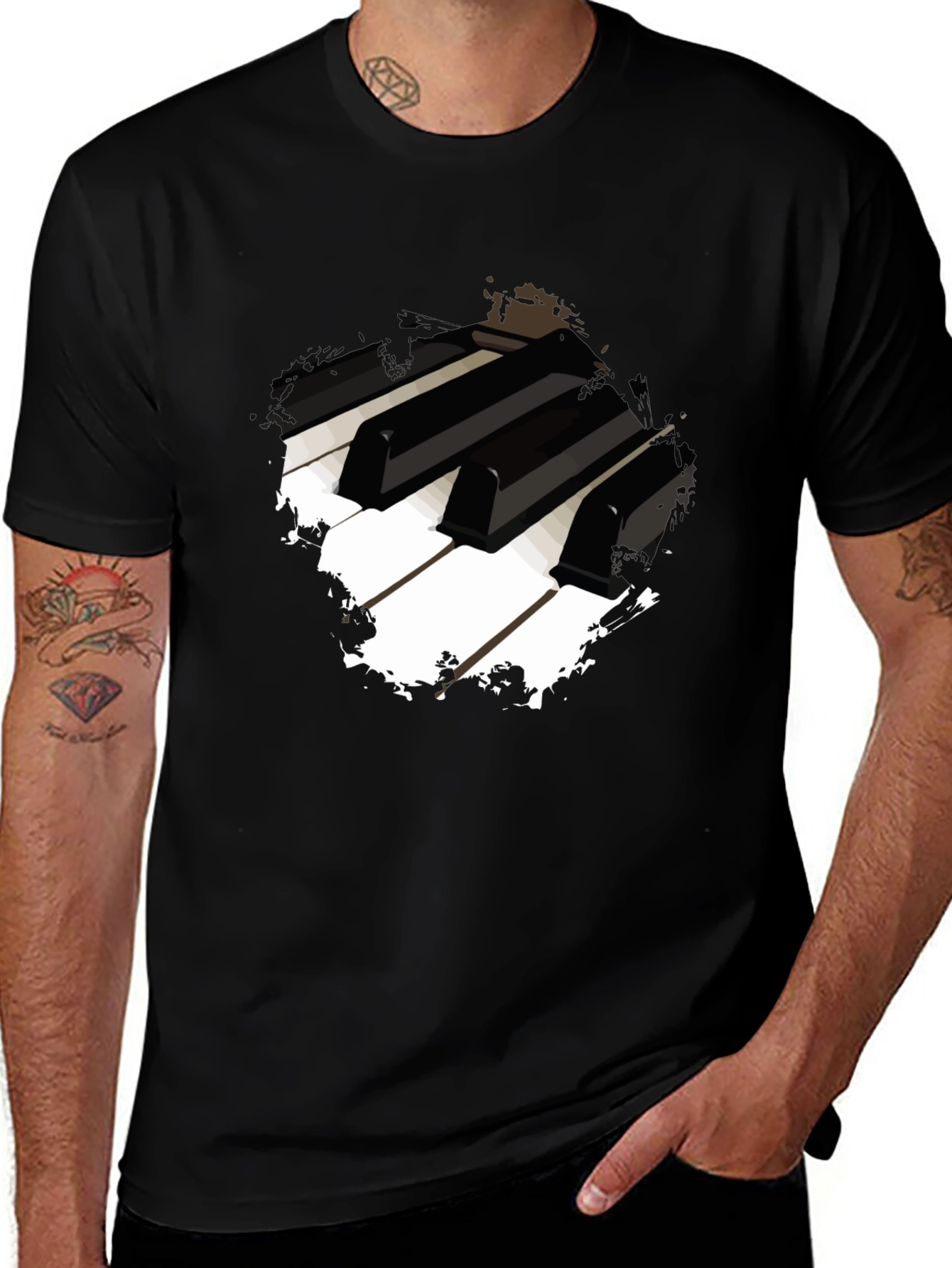 Variant 25 of Piano Keys Graphic Tee - Musician's Black T-Shirt