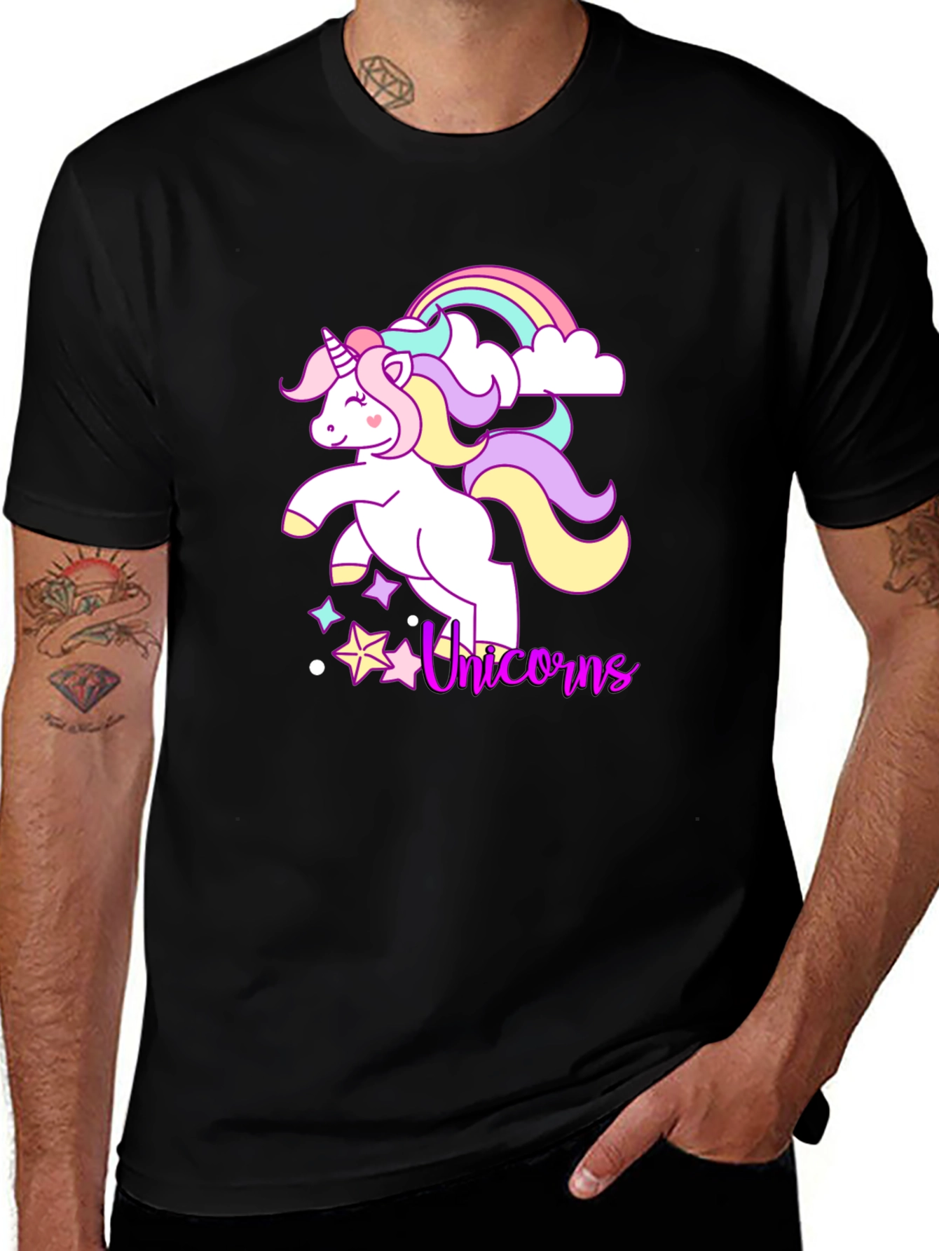 Variant 11 of Unicorn Rainbow Graphic Tee - Black Cotton Casual Shirt