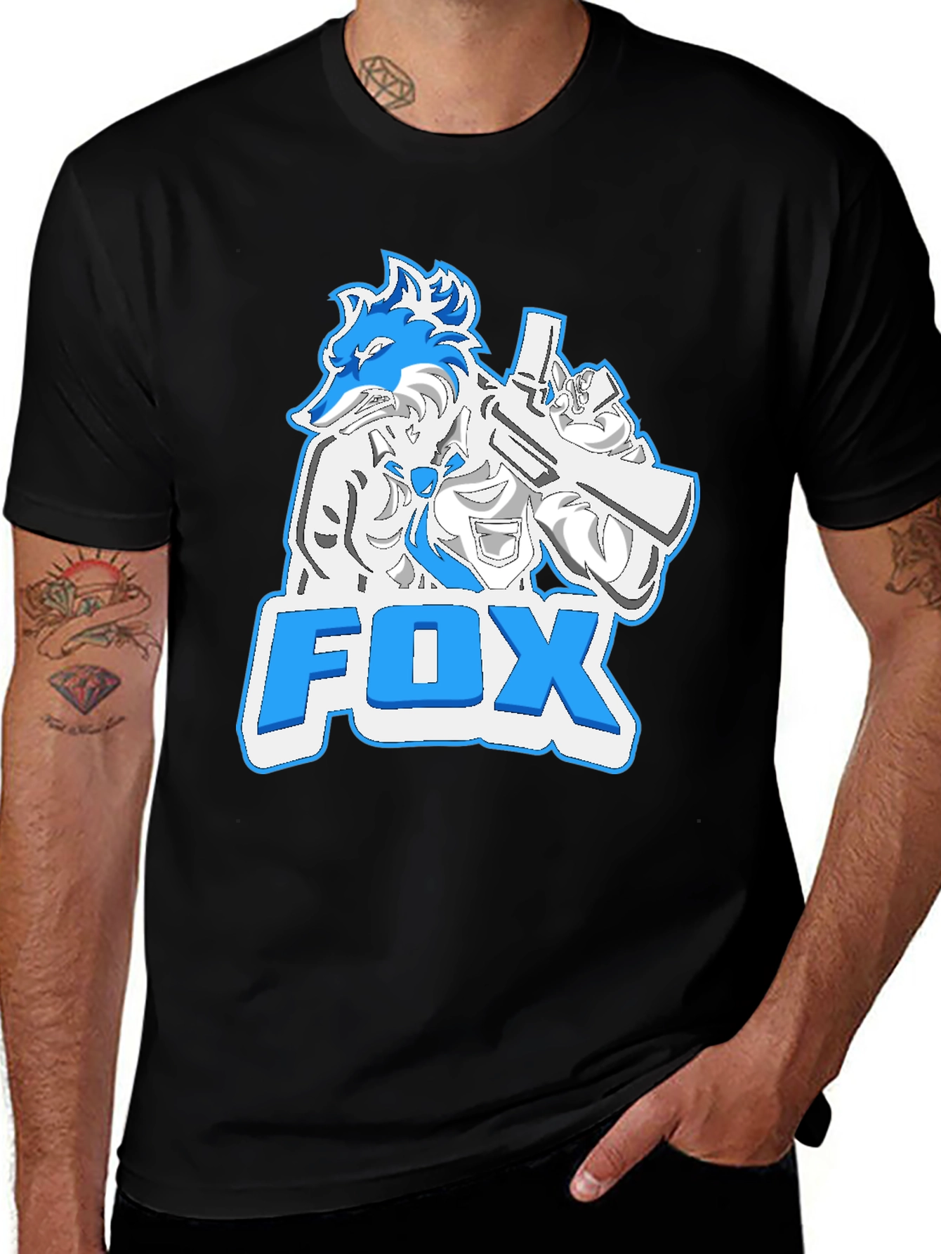 Variant 11 of Cartoon Fox Graphic Tee - Black