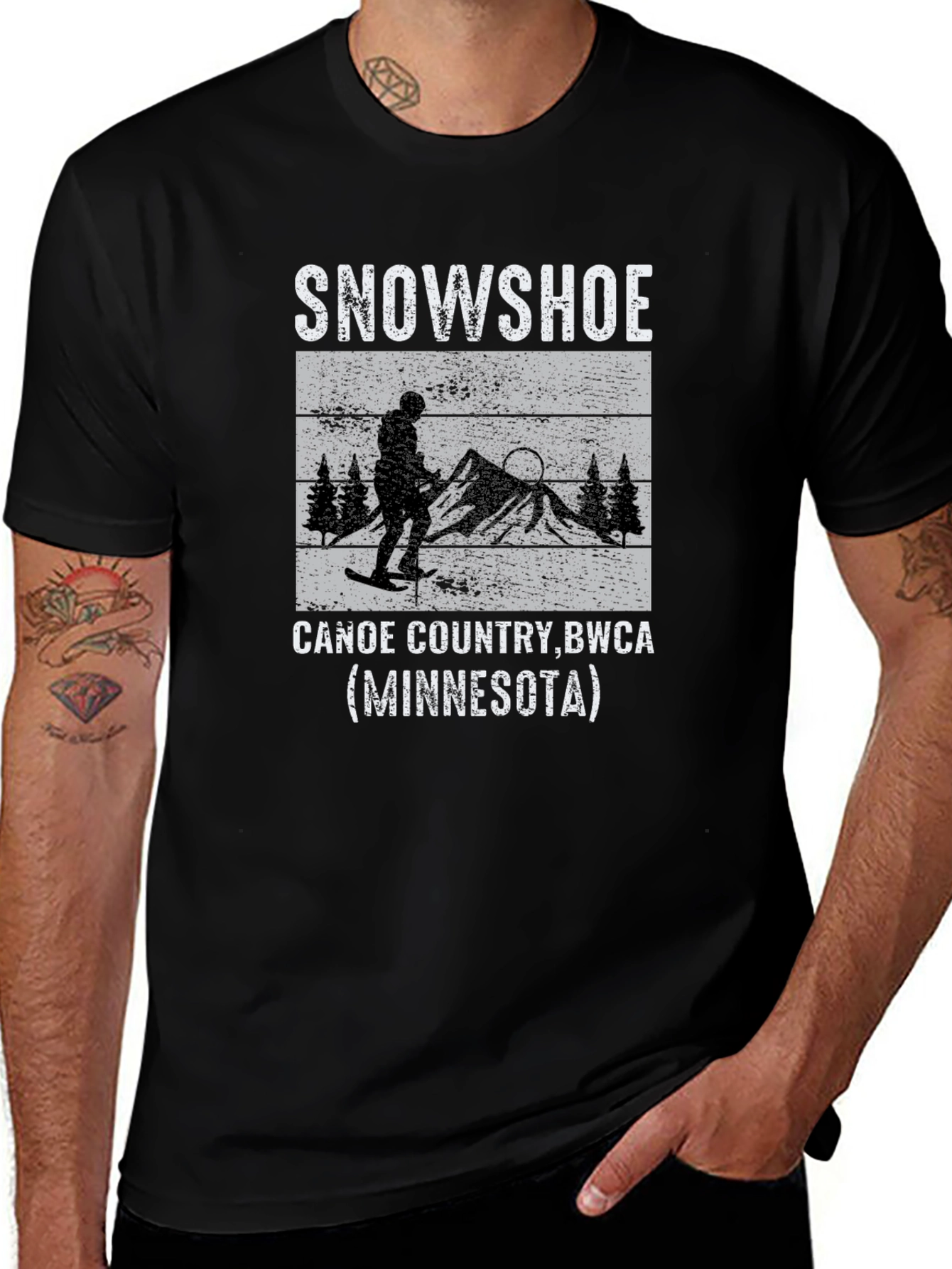 Variant 29 of Snowshoe Canoe Country Minnesota Black Graphic T-Shirt