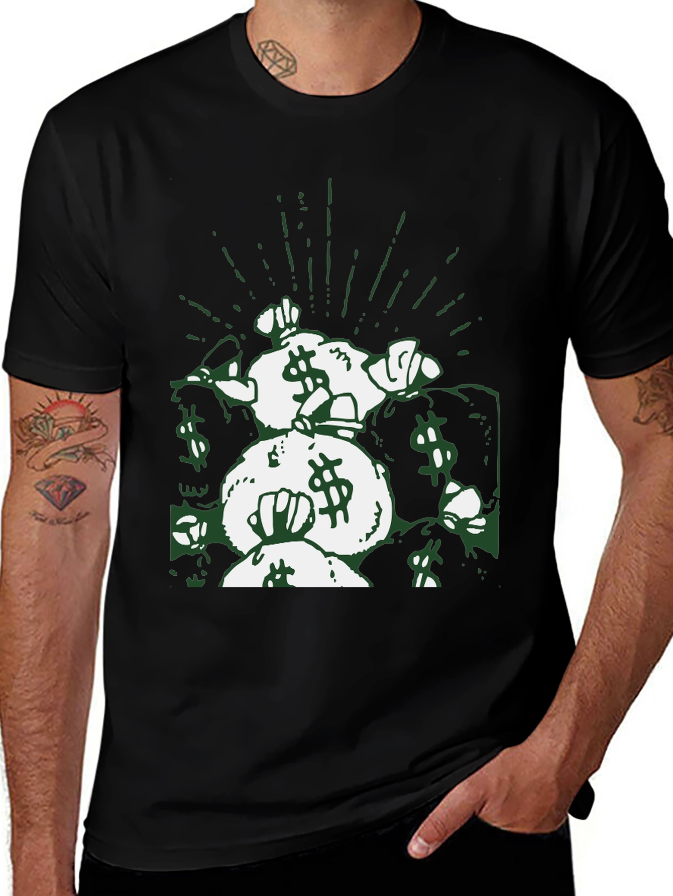 Variant 18 of Money Bags Graphic Tee - Black Cotton Shirt