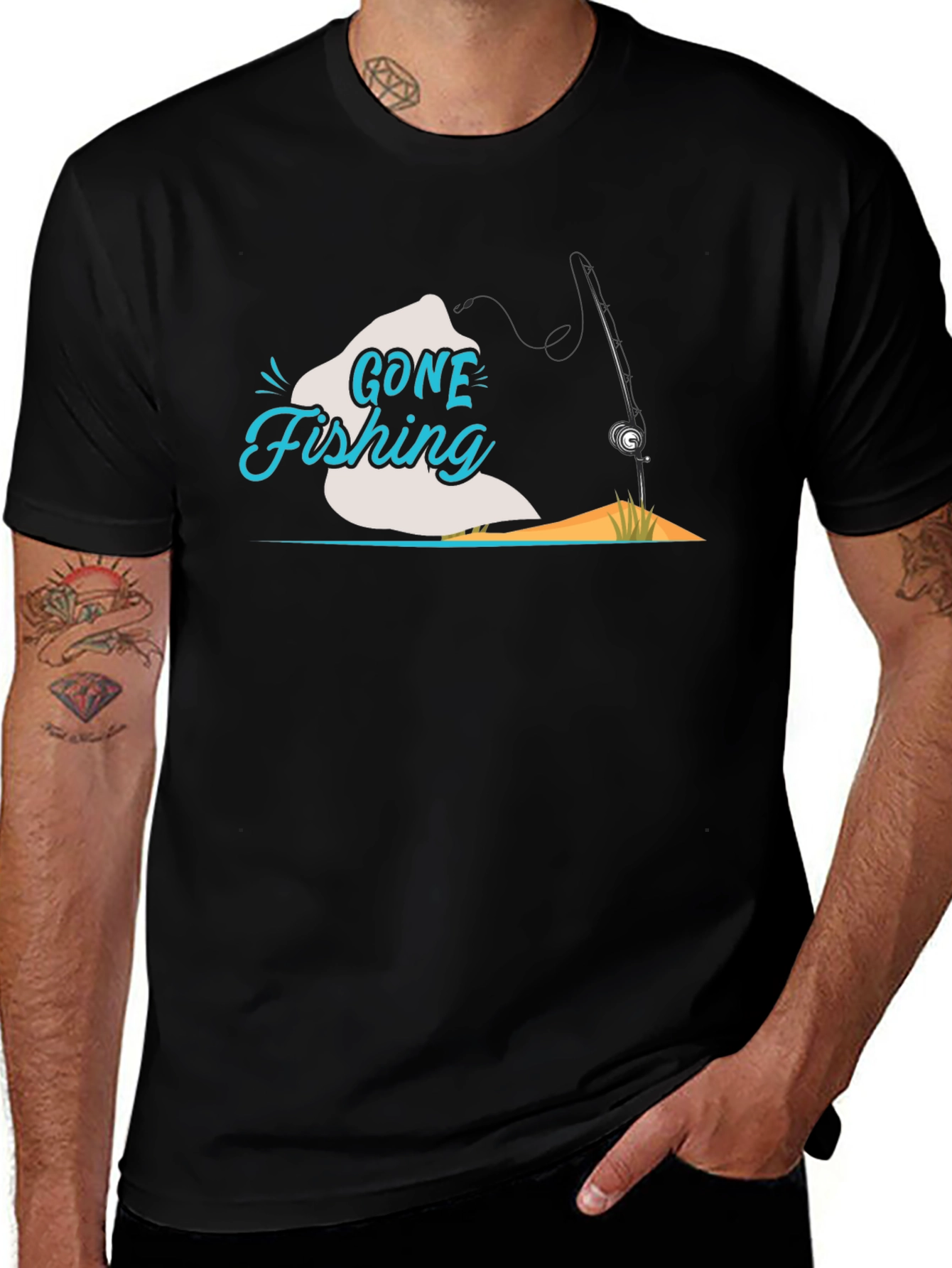 Variant 6 of Gone Fishing Black T-Shirt
