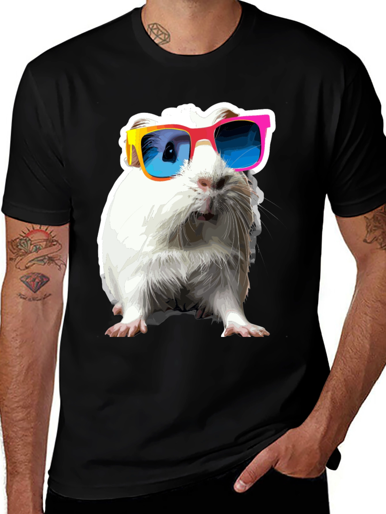 Variant 11 of Cool Guinea Pig Graphic Tee - Black Cotton T-Shirt