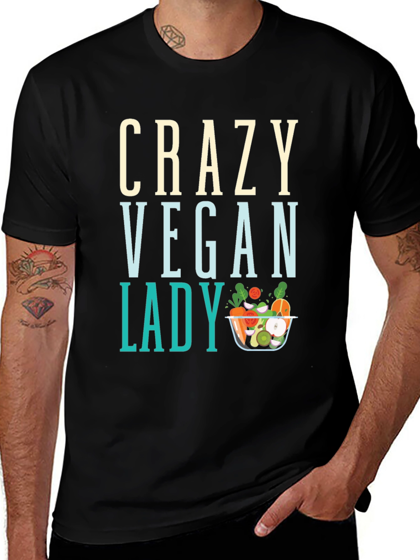 Variant 16 of Crazy Vegan Lady Graphic Tee - Black Unisex T-Shirt