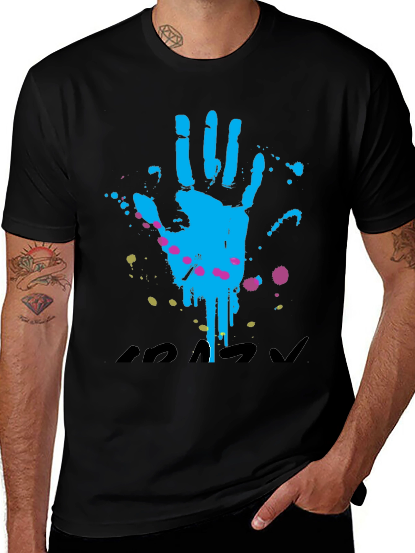 Variant 20 of Handprint Splatter Graphic T-Shirt - Casual Black Tee