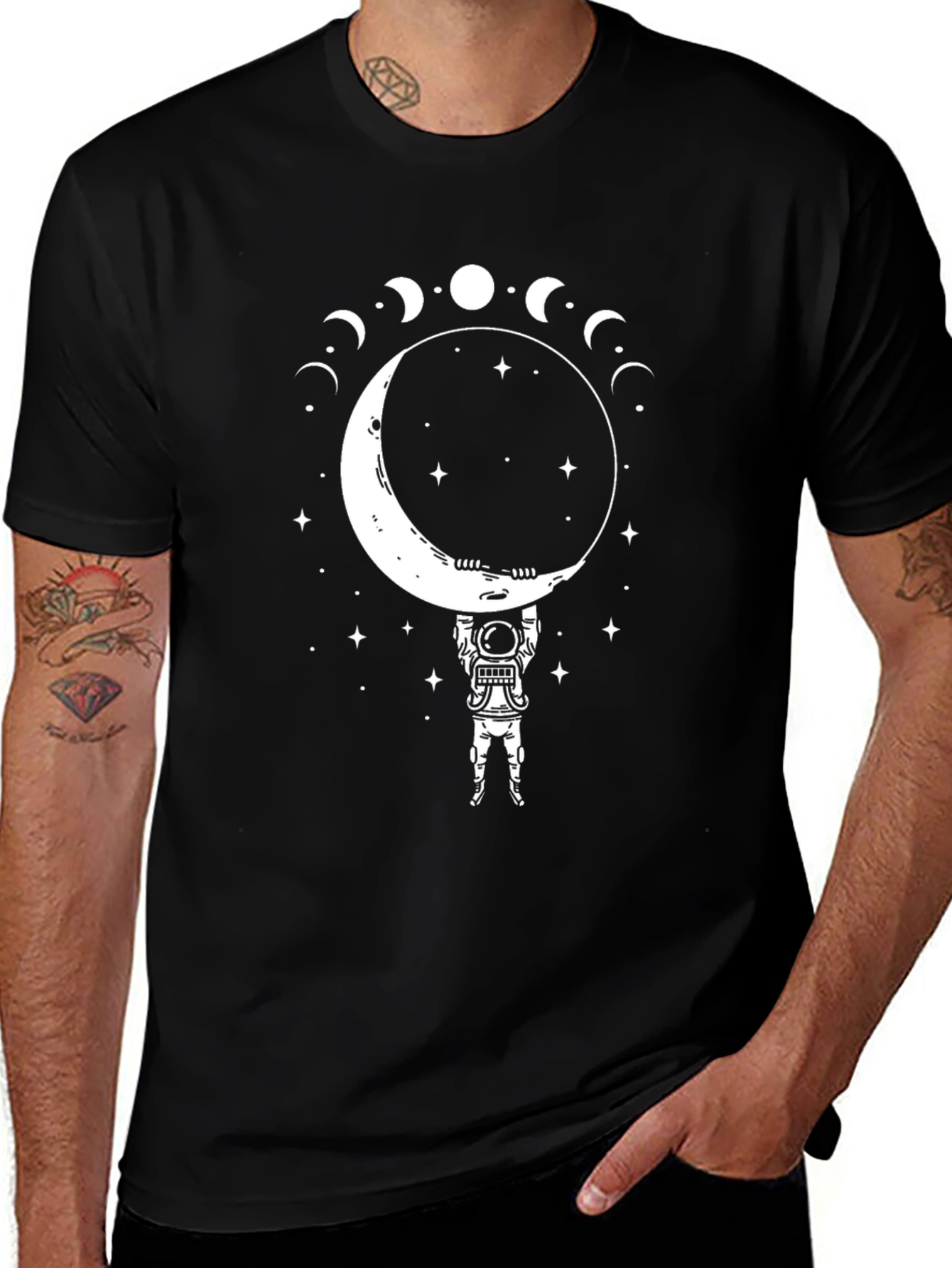 Astronaut Moon Phases Graphic Tee - Black