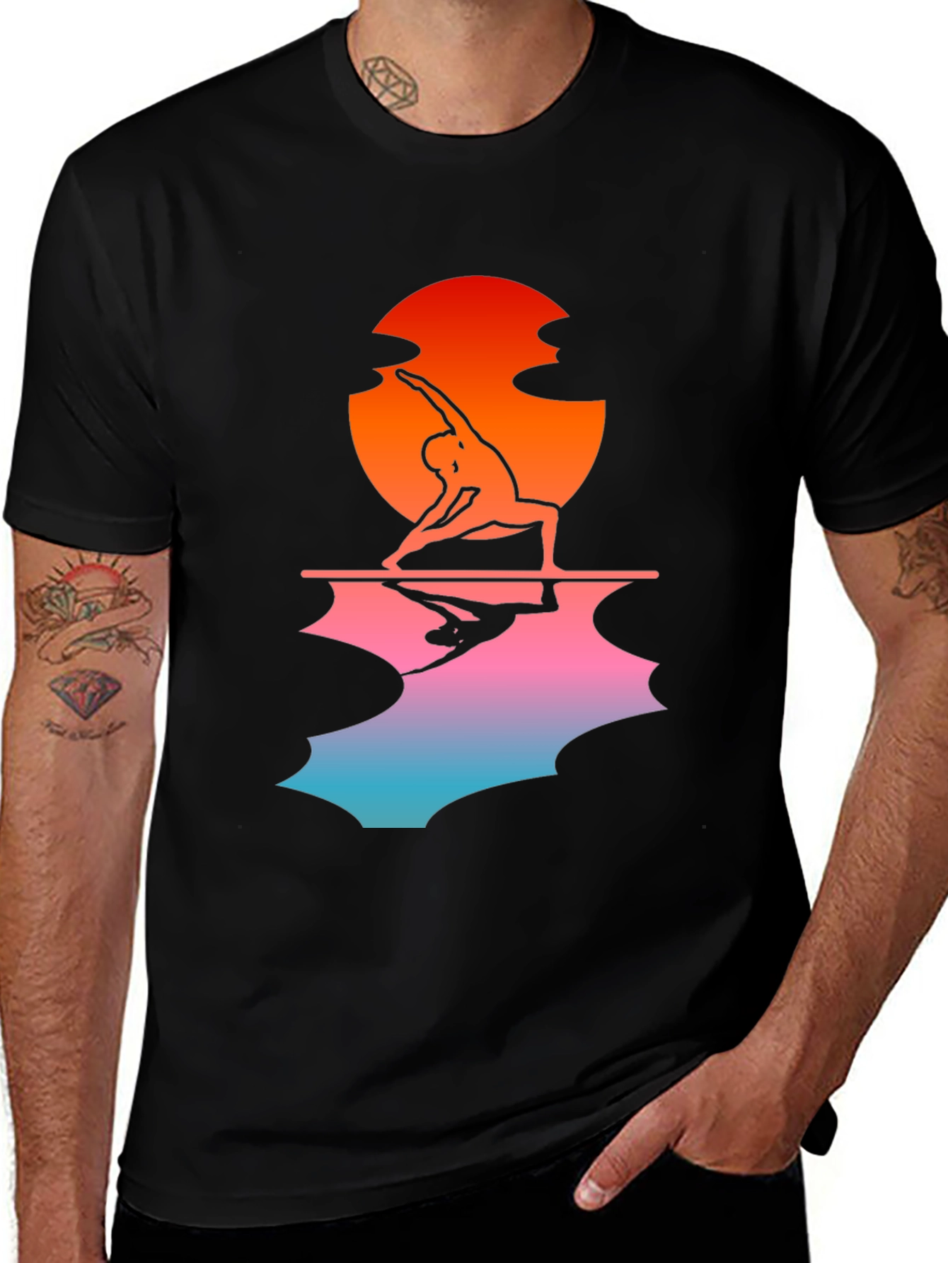 Variant 25 of Sunset Yoga Pose Black T-Shirt