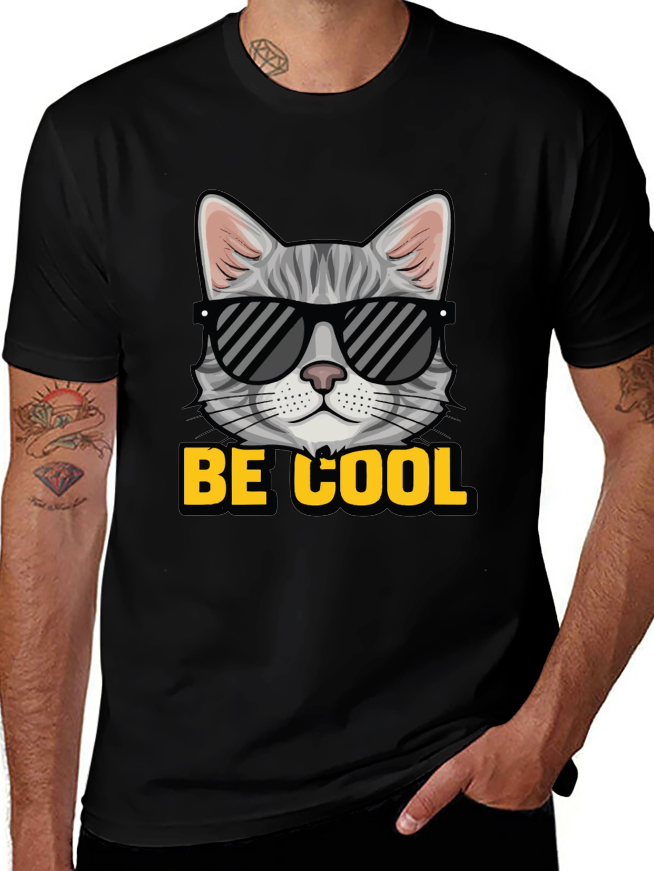 Variant 19 of Cool Cat T-Shirt - Men's Black Graphic Tee