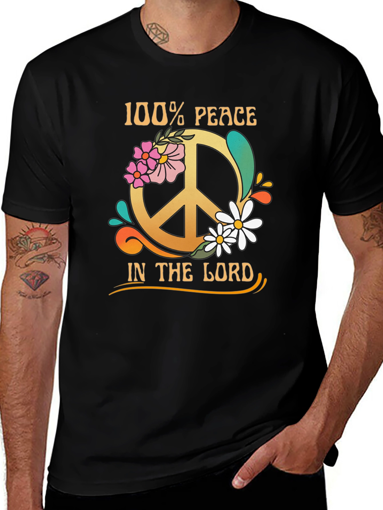 Variant 15 of 100% Peace in the Lord Tee - Vintage Hippie Design