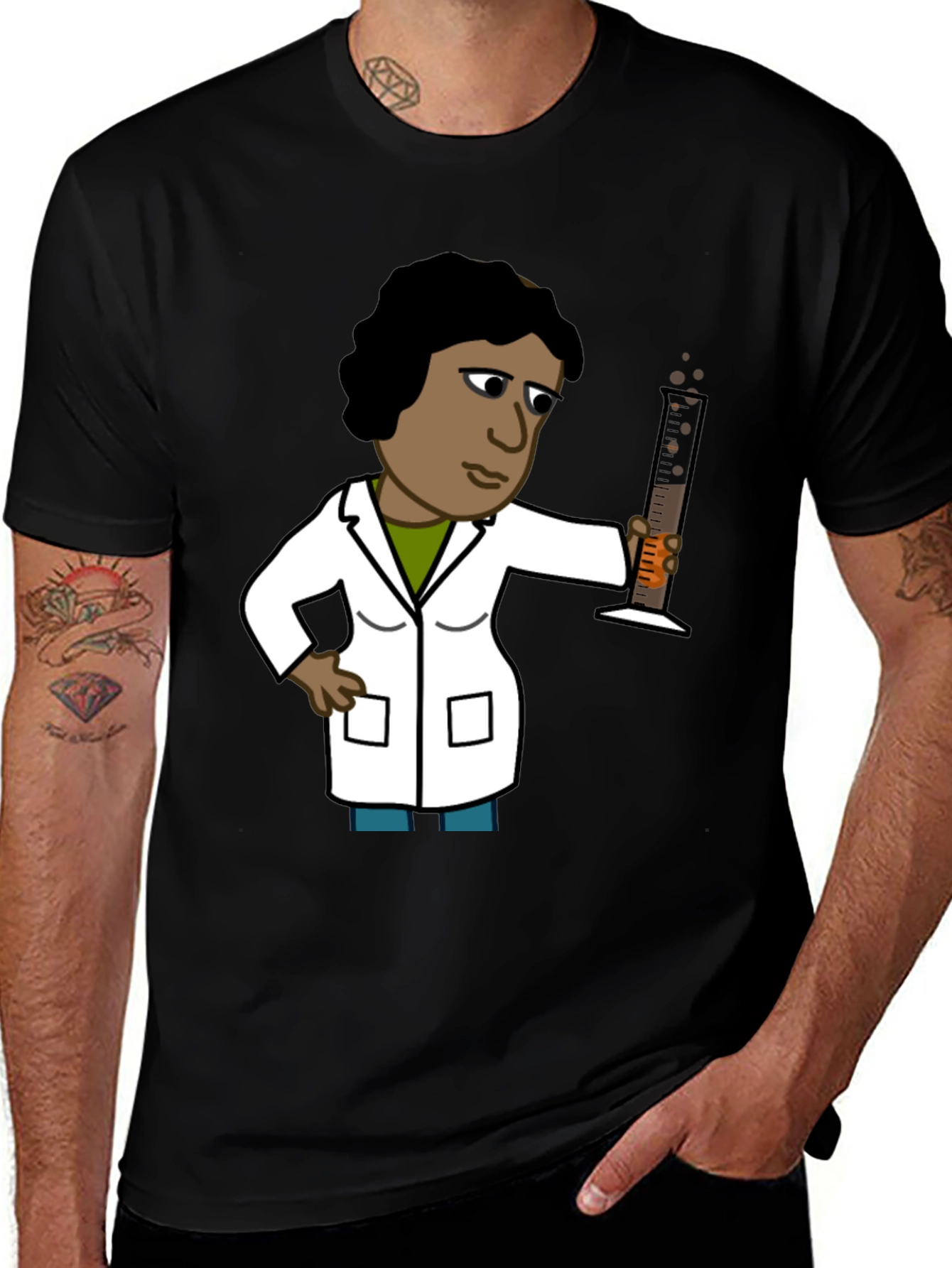 Variant 5 of Scientist Cartoon Black T-shirt