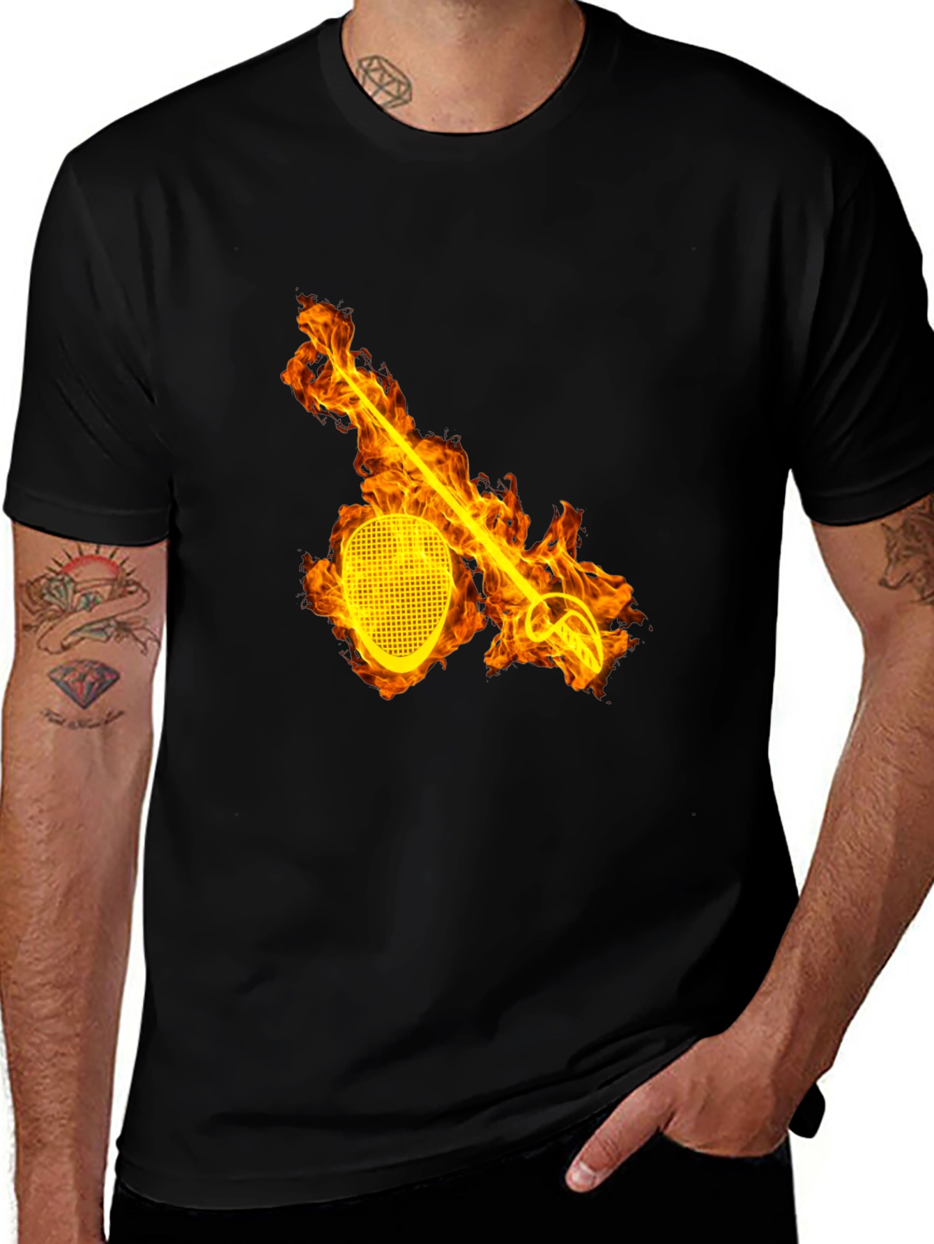 Variant 17 of Flaming Fencing T-Shirt - Black Graphic Tee