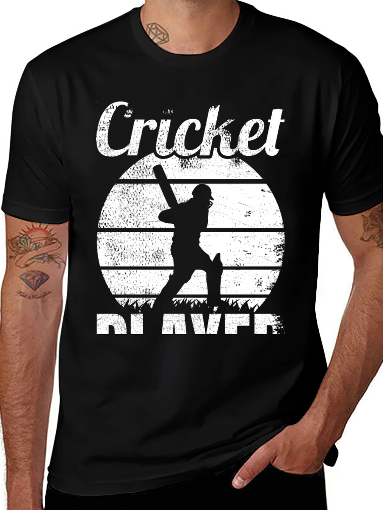 Variant 13 of Cricket Player Graphic Tee - Vintage Style