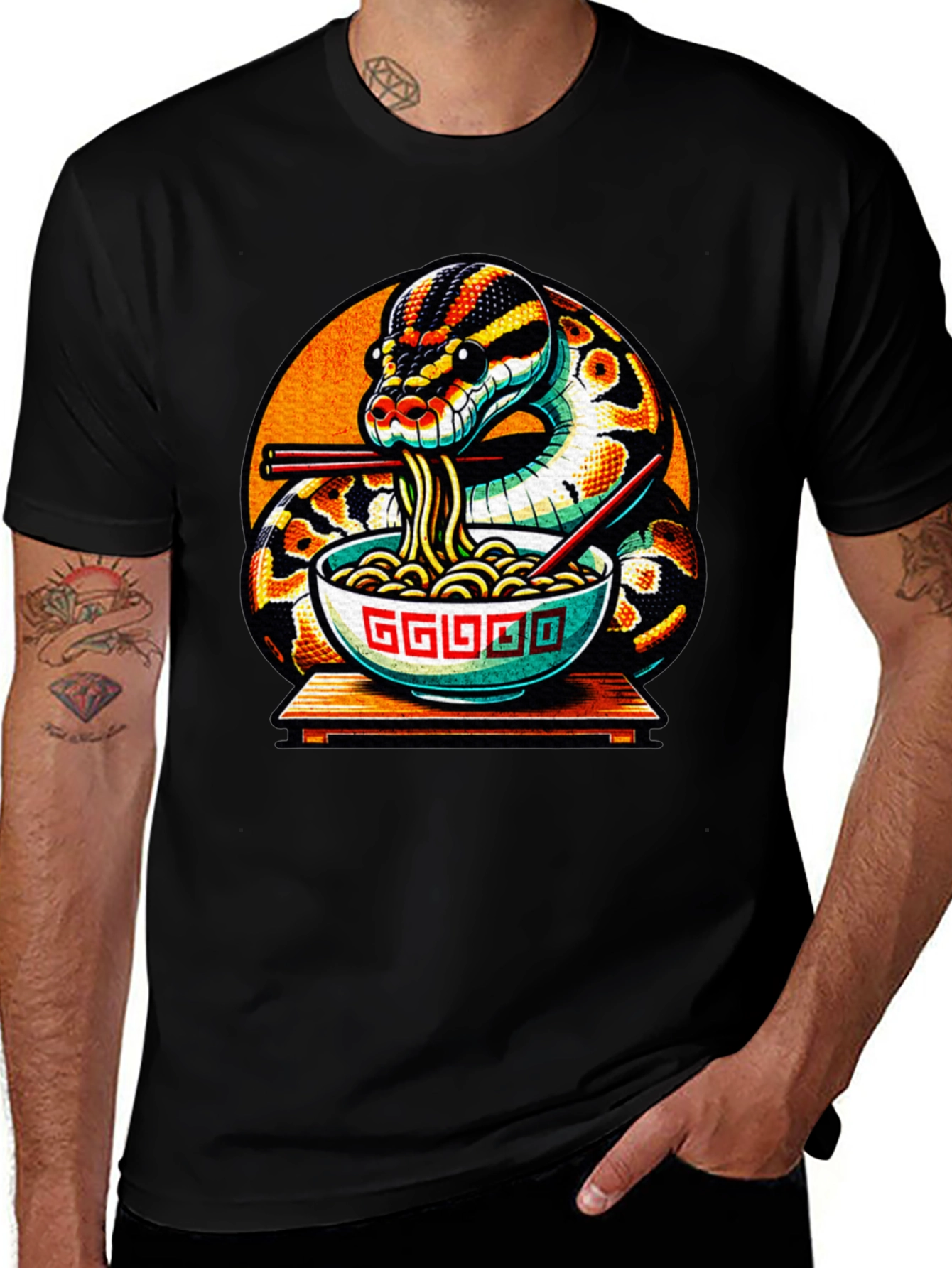 Variant 19 of Snake Eating Ramen Noodles Graphic T-Shirt