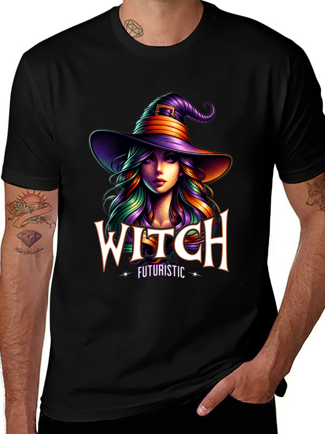 Futuristic Witch Graphic Tee - Unisex Halloween T-Shirt