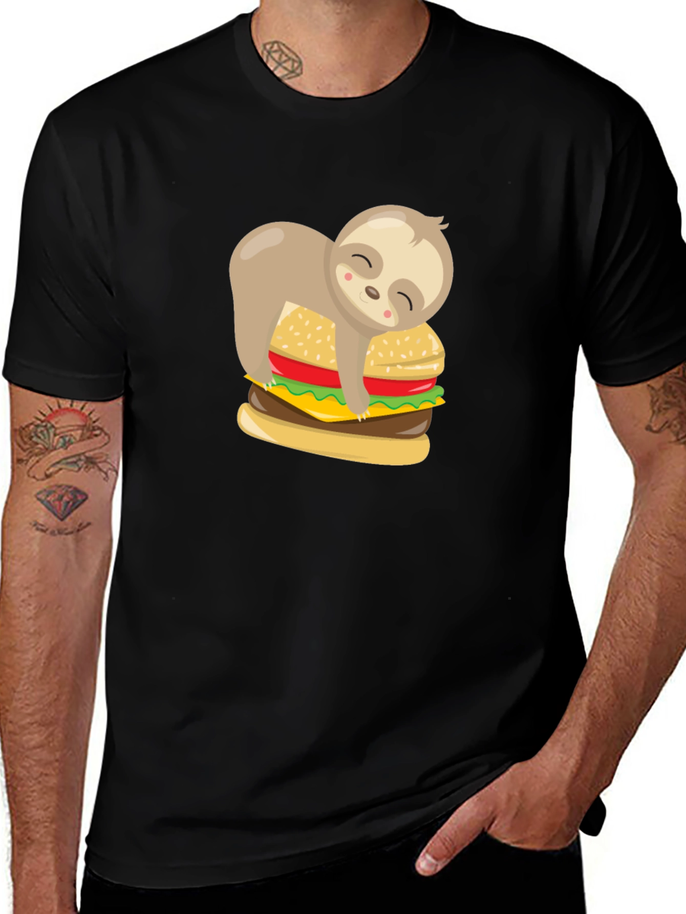 Variant 21 of Sloth Burger Graphic Tee - Black Unisex T-Shirt